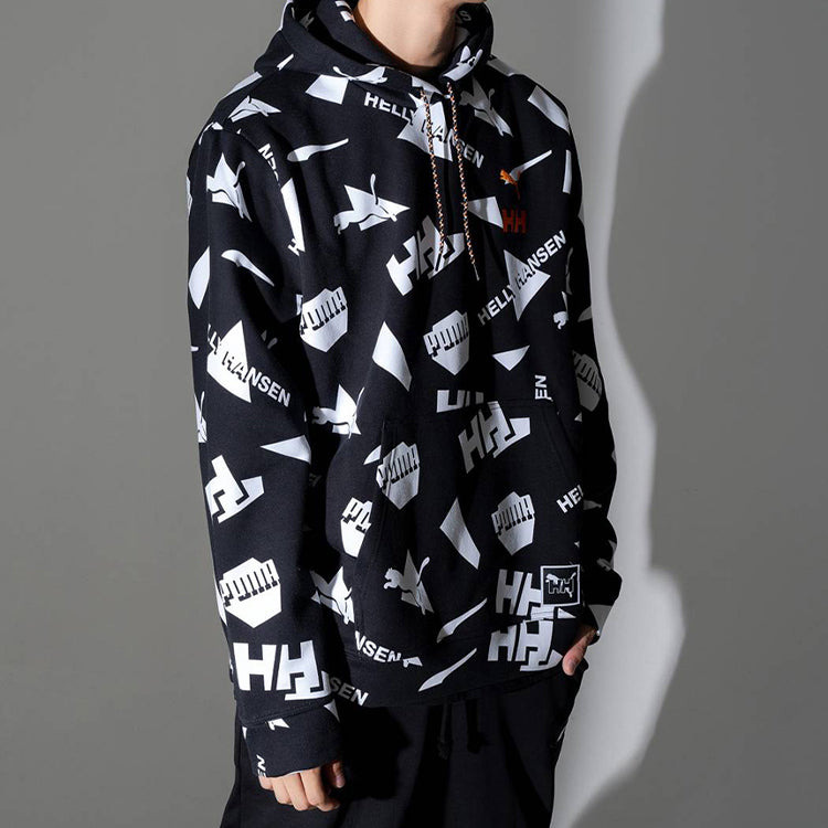 PUMA x Helly Hansen All Over Print Hoodie 'Black White Orange' 597449-01 - 3