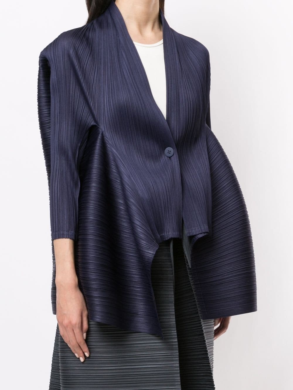 micro-pleated single-buttoned jacket - 3