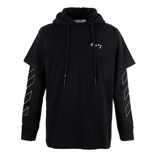 Off-White 줄무늬 로고 인쇄 소매 느슨한 적합 검정 OMBB051F20FLE0011001 - 1