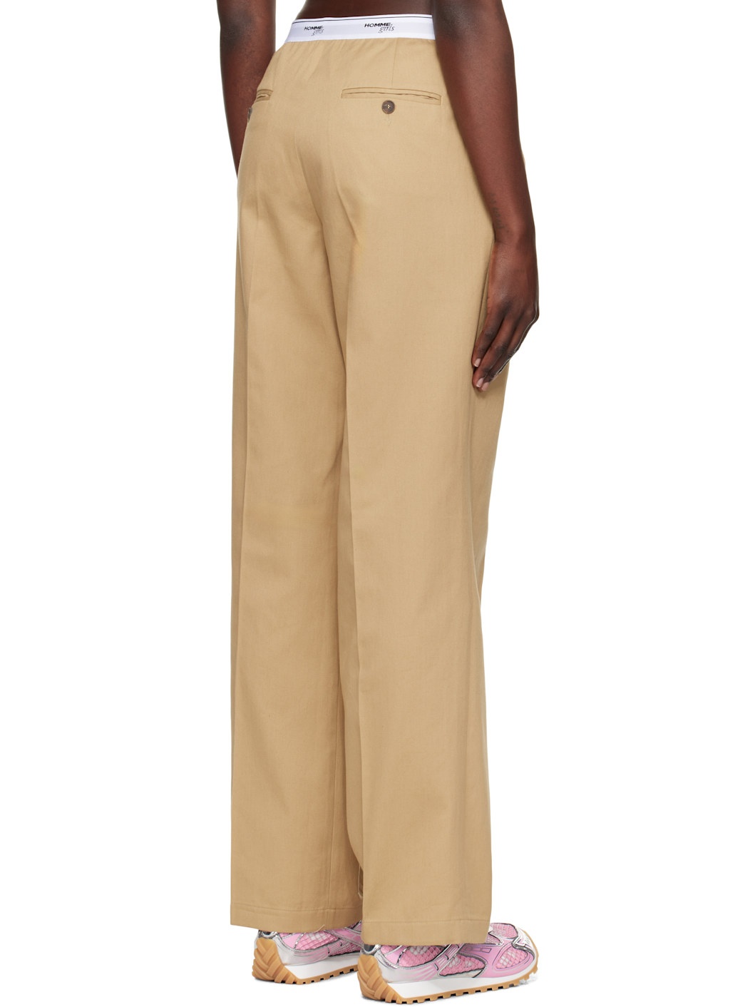 Beige Pleated Elastic Waistband Trousers - 3