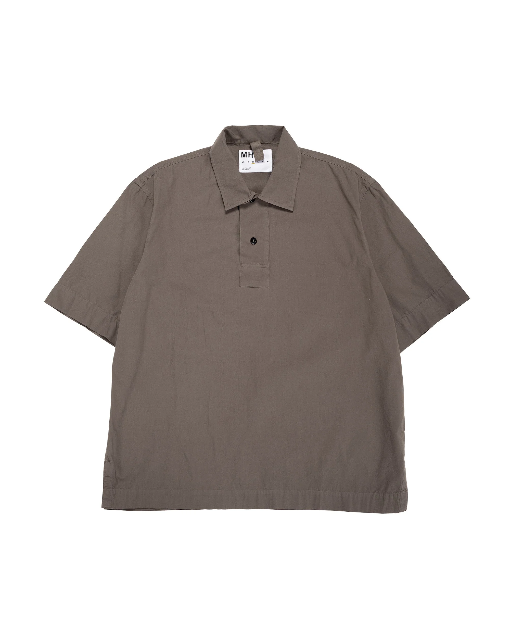 MHL Offset Placket Polo Washed Cotton Poplin Mole - 1