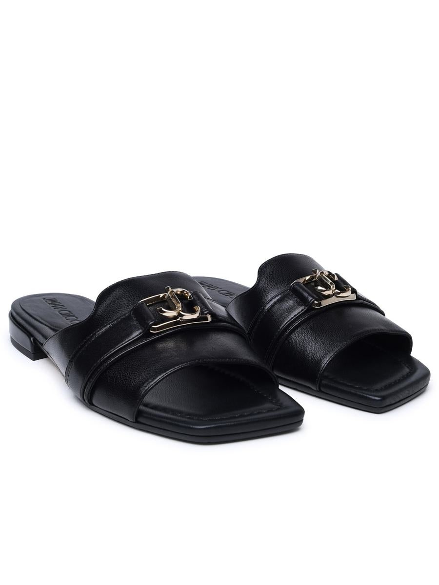 JIMMY CHOO BLACK LEATHER SLIPPERS - 2