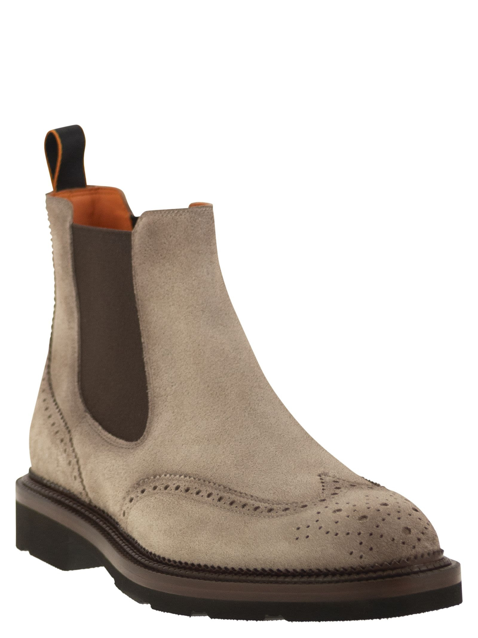 Santoni Men Chelsea Brogue Suede Ankle Boot - 2