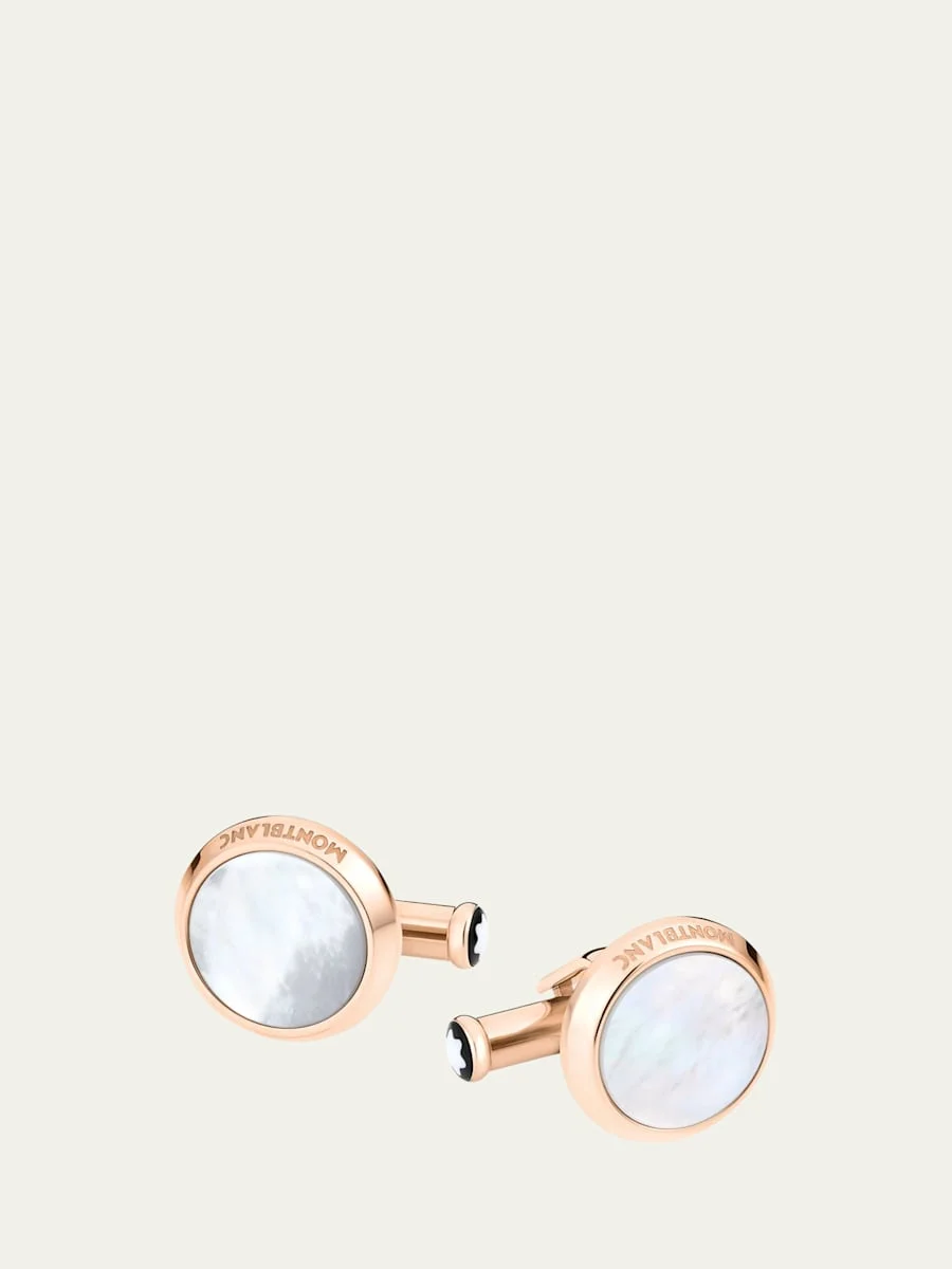 Mother-of-Pearl Round Rose Golden Cuff Links - 1
