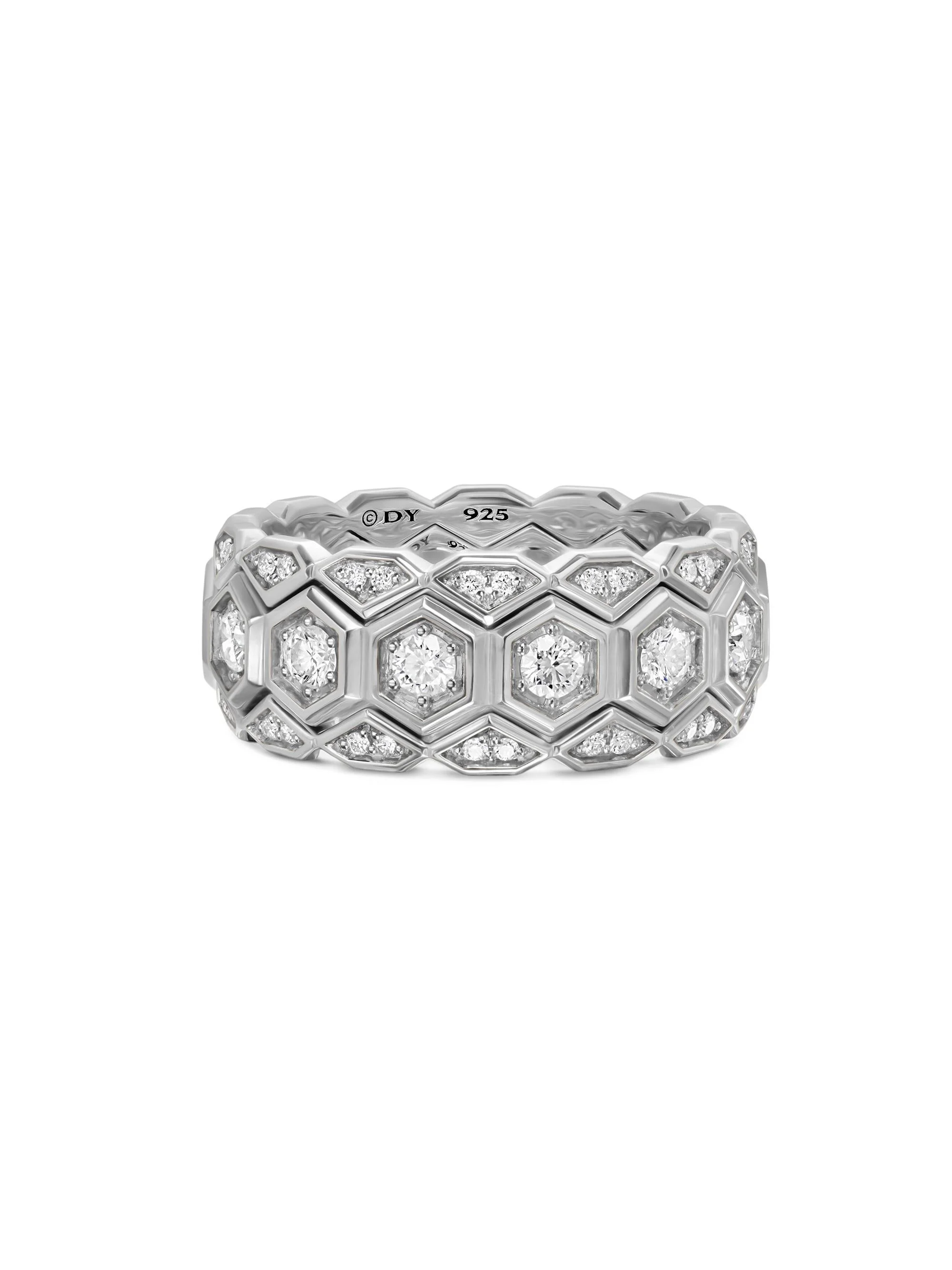 Men's Hex Stack Ring in Sterling Silver - Diamond - 1