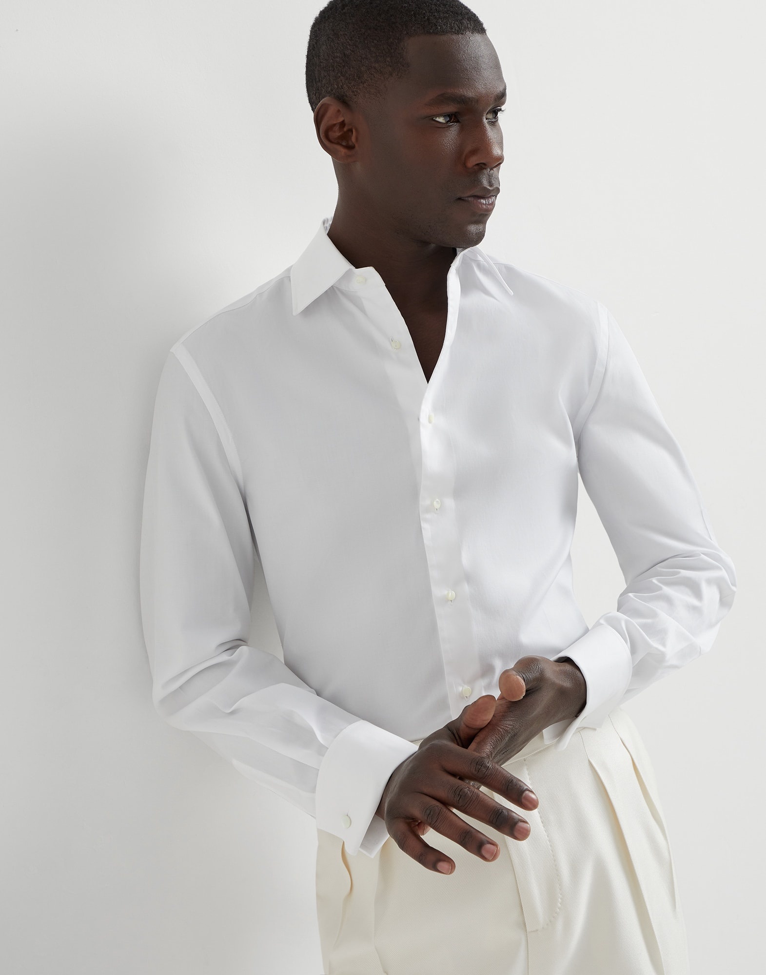 Sea Island cotton twill slim fit tuxedo shirt with spread collar - 4