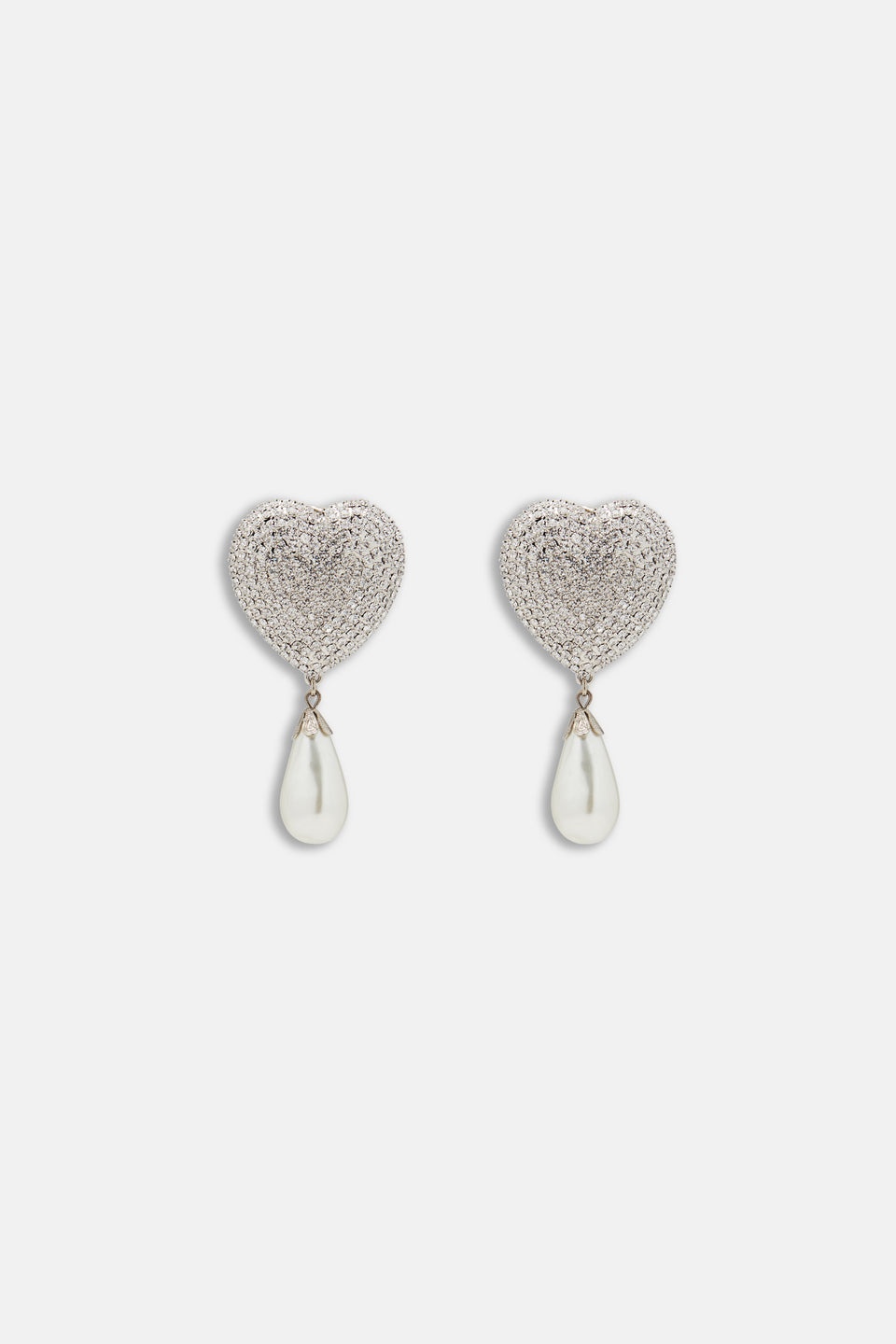 HEART CRYSTAL EARRINGS WITH PENDANT PEARL - 1