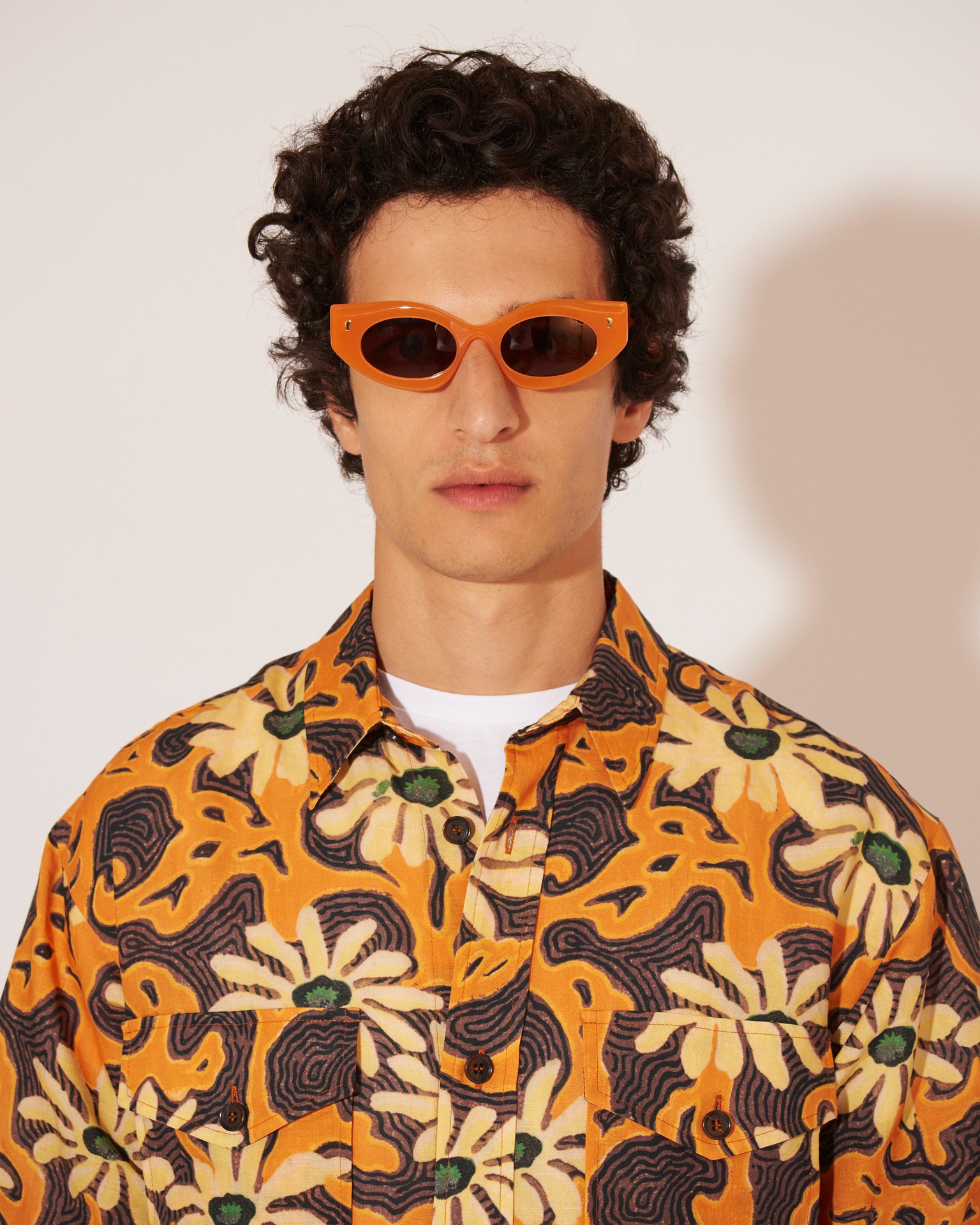 KITH - Cotton-linen floral polo - Orange - 5