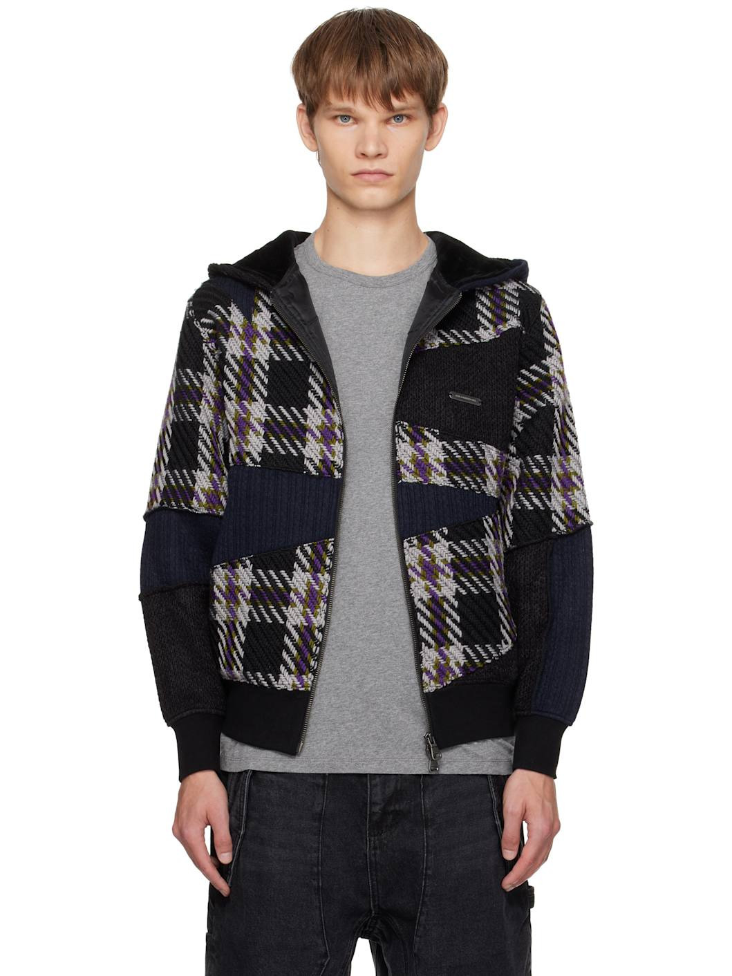 Black Patchwork Zip-Up Hoodie - 1