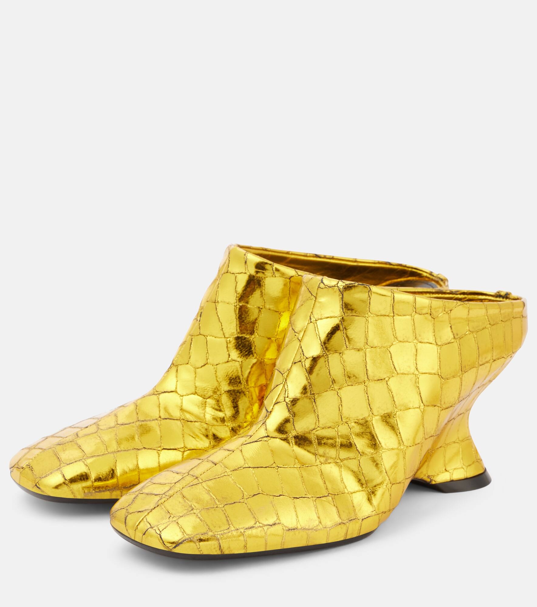 Croc-effect leather wedge mules - 4