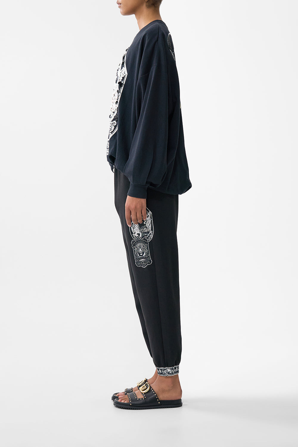 JERSEY TRACK PANT WITH SILK DETAILS - 4