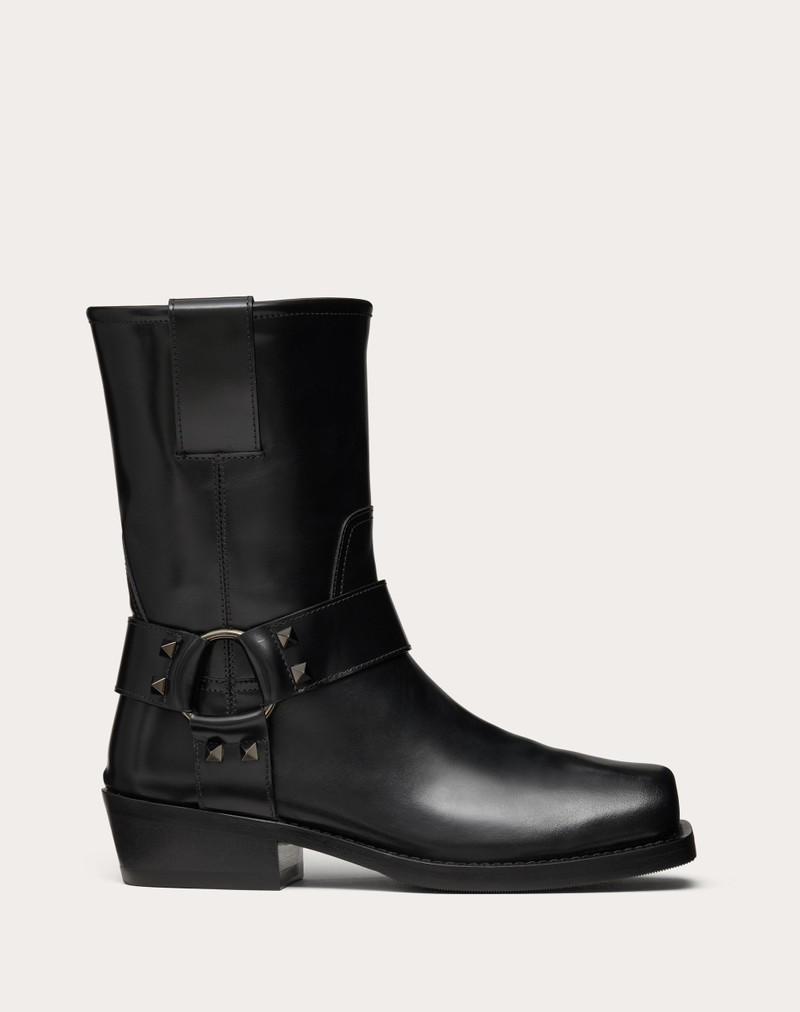 ROCKSTUD CALFSKIN BIKER ANKLE BOOT 40MM - 1