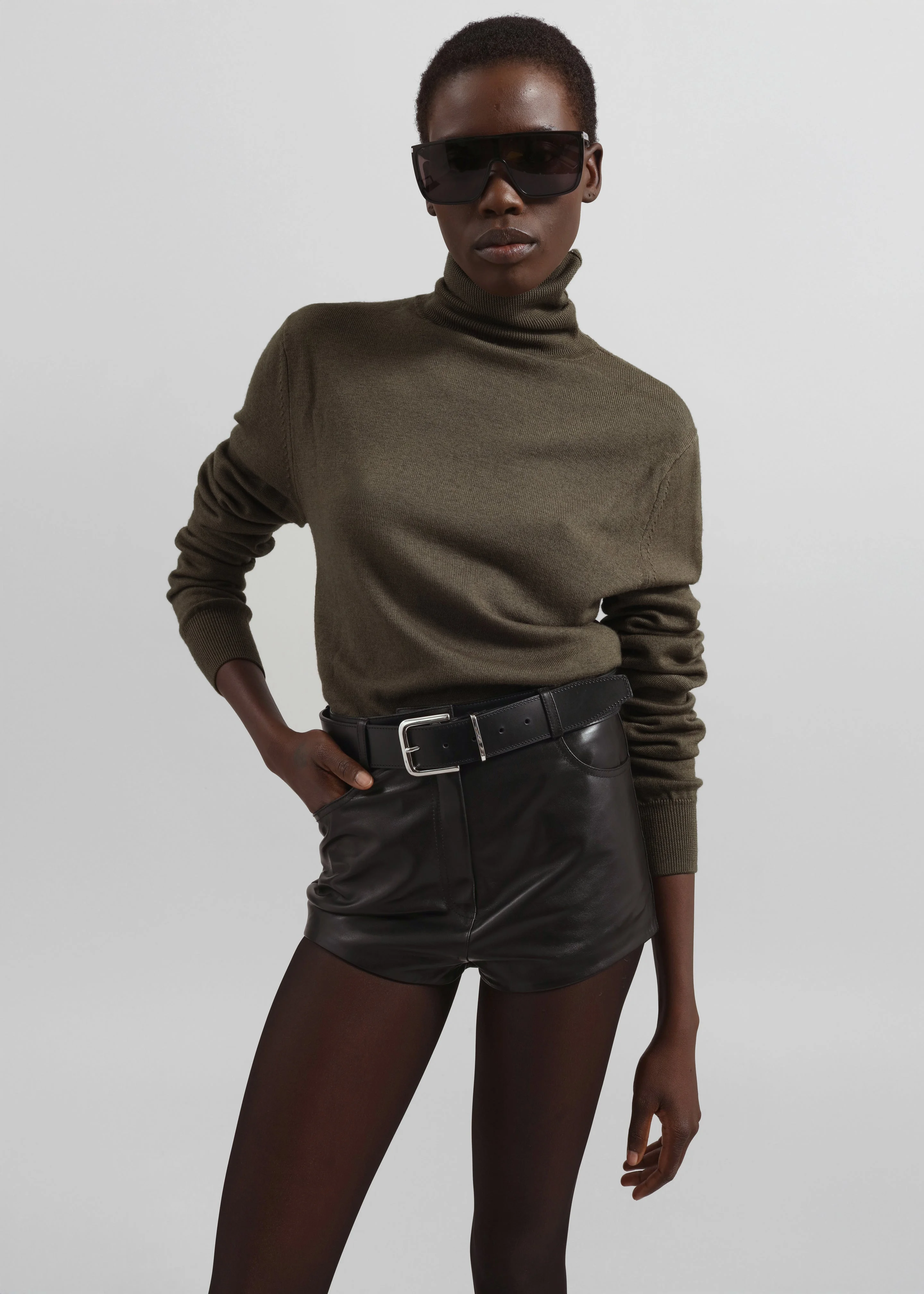 Loen Leather Hot Pants - Black - 1