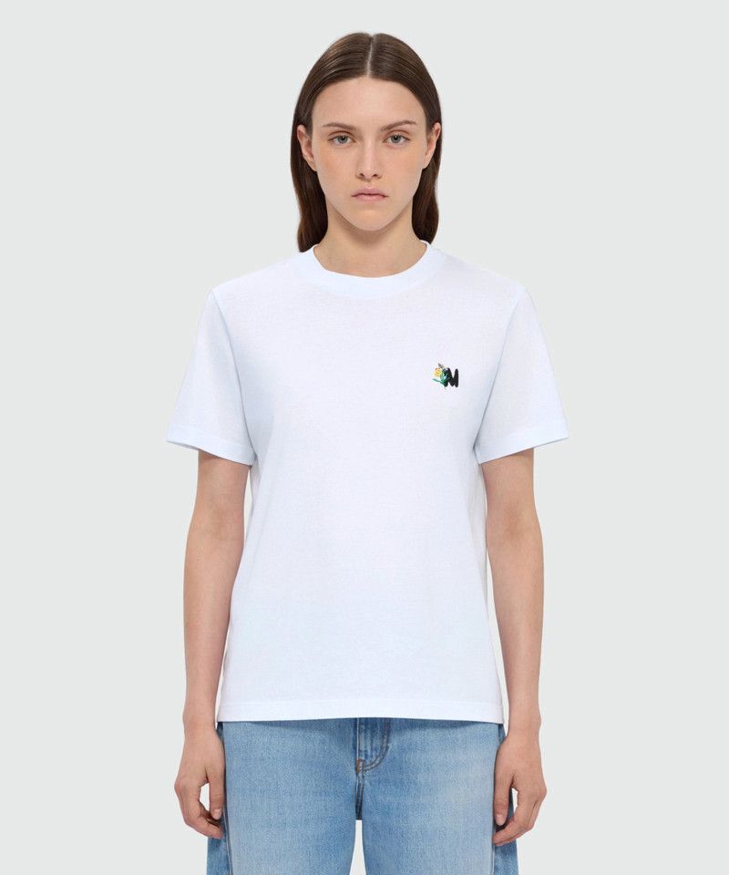 MSGM White short-sleeve cotton jersey T-shirt with Mwave logo embroidery on the chest outlook