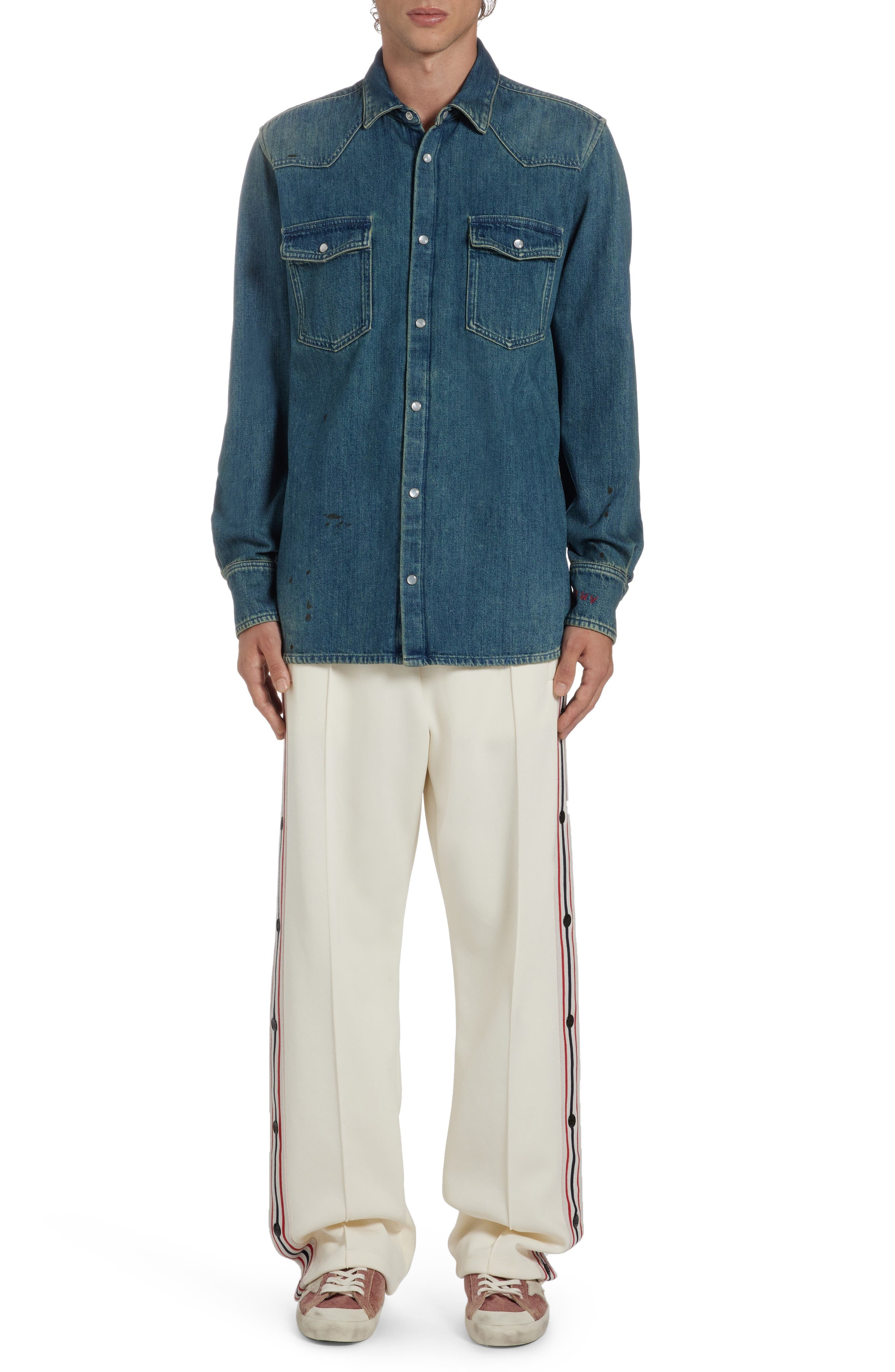 Golden Goose Side Stripe Snap Track Pants in Papyrus/Dark Blue at Nordstrom - 2