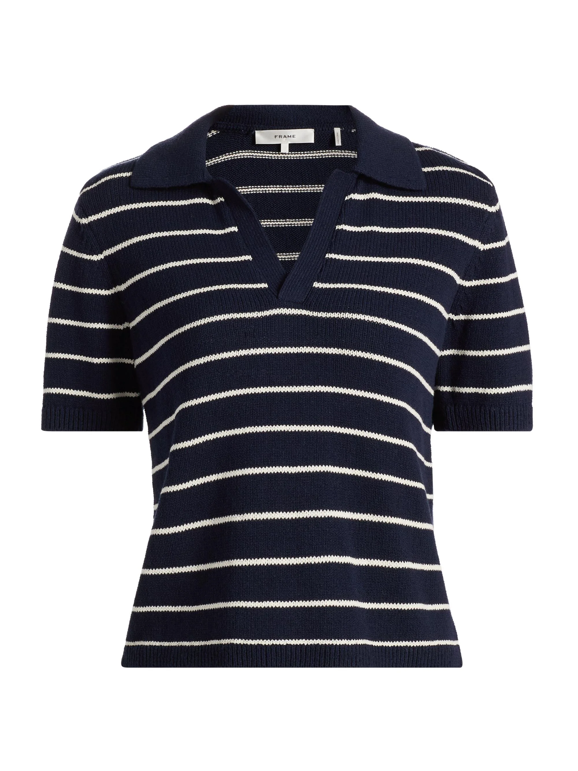 Women's Striped Cotton Polo Shirt - Navy Multi - 1
