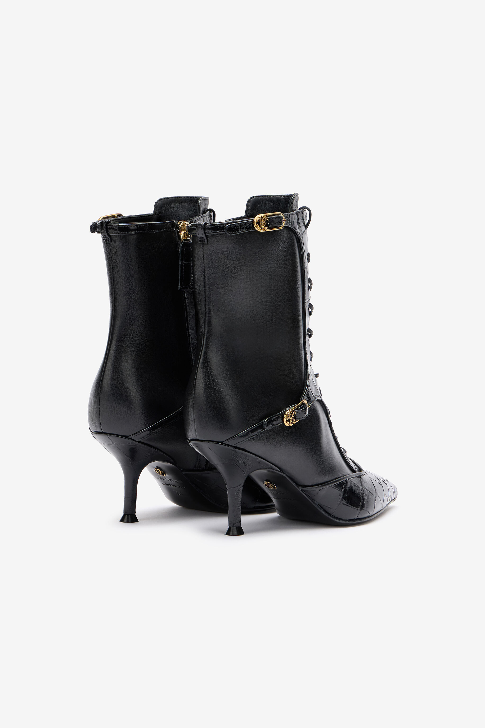 Crocodile-Effect Lace-Up Ankle Boots - 3