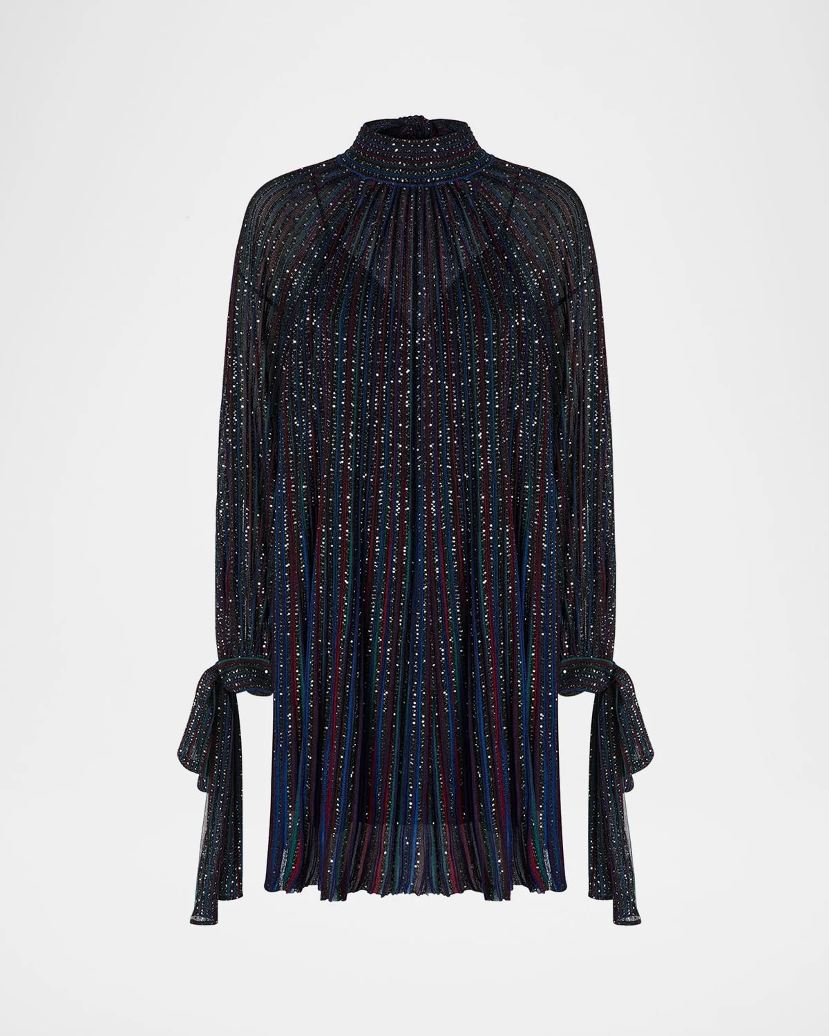 Paillette Striped Long-Sleeve Mini Dress - 1