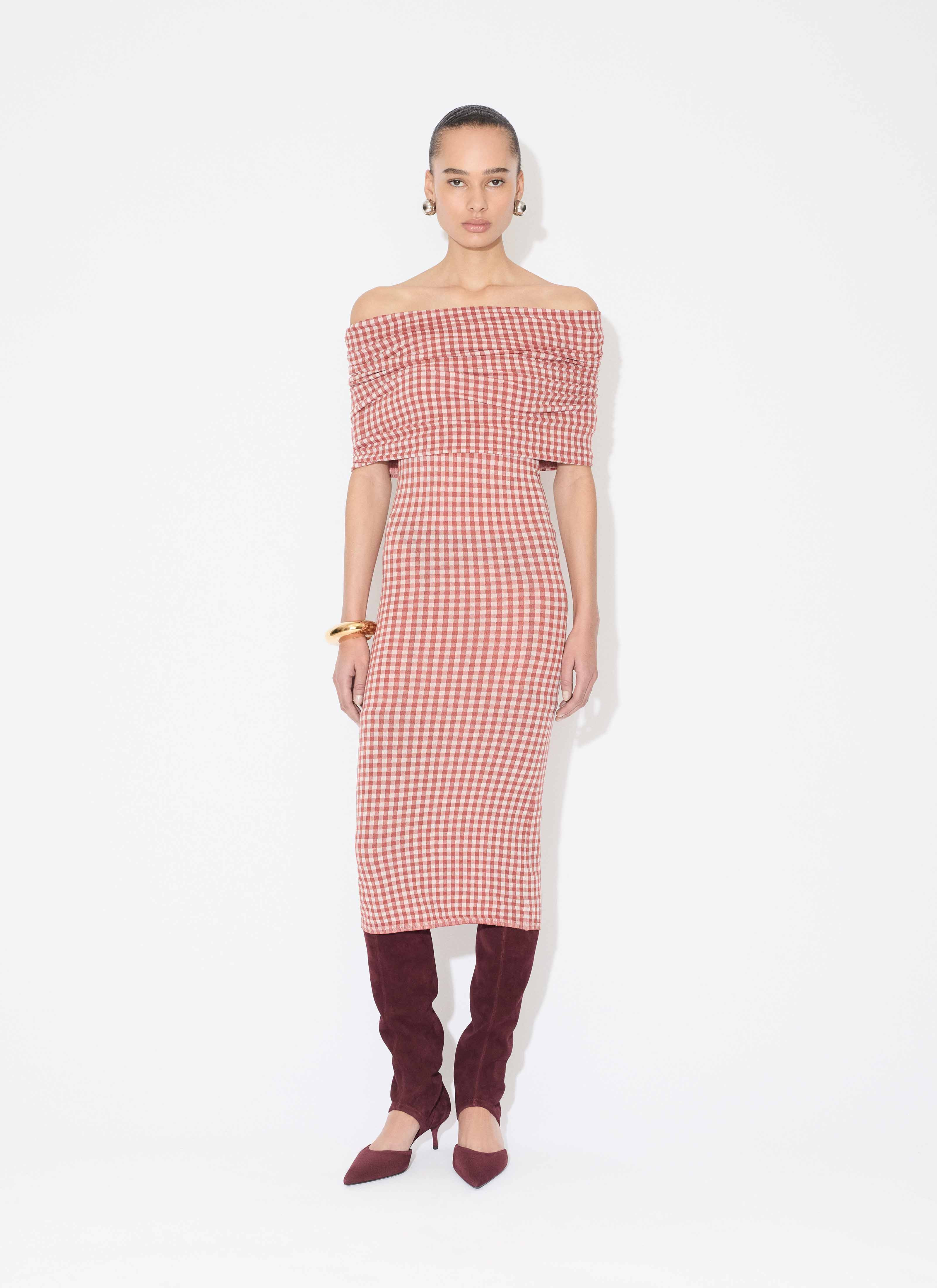 GINGHAM KNIT DRESS - 2