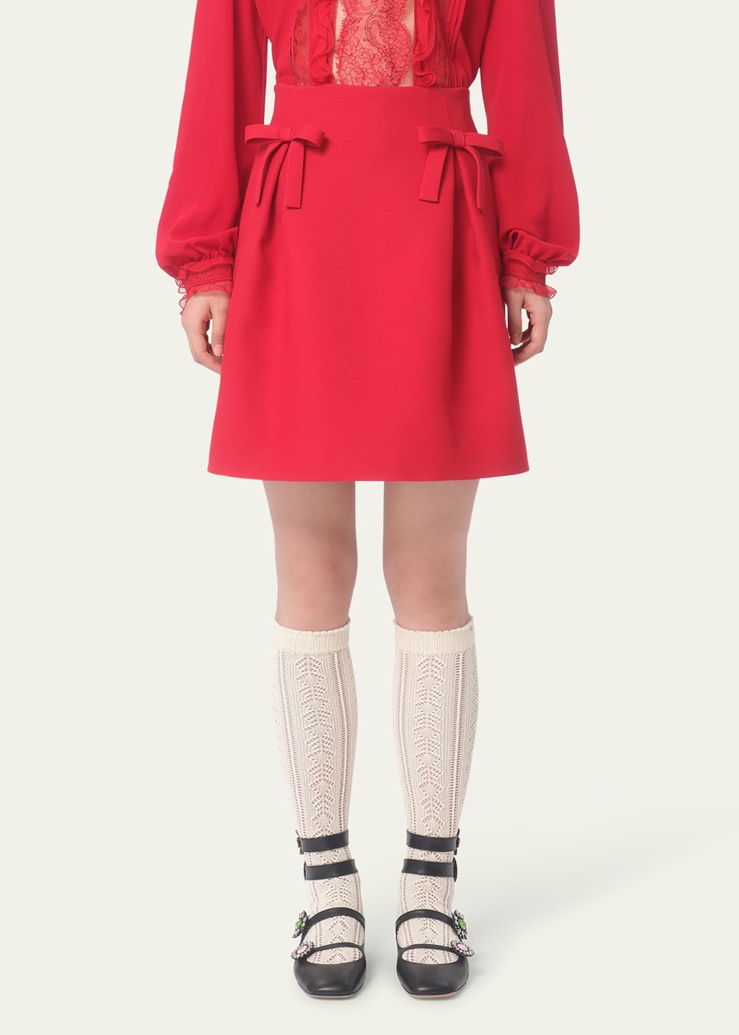 Flared Bow Wool Mini Skirt - 2