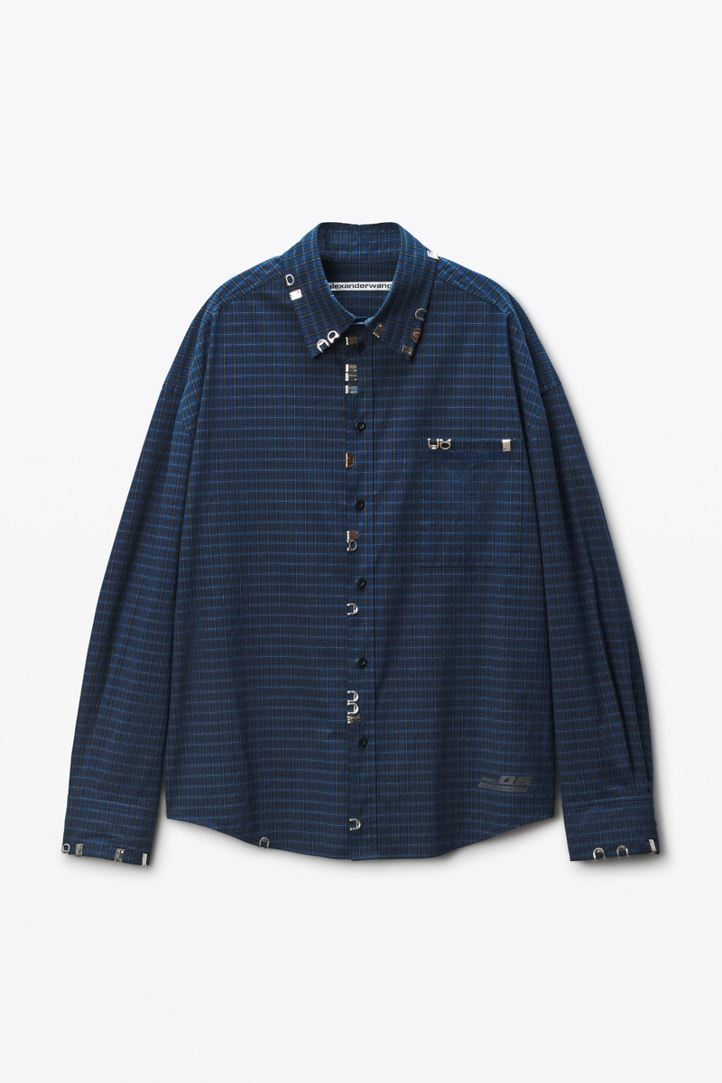 Navy Plaid Poplin Top 1