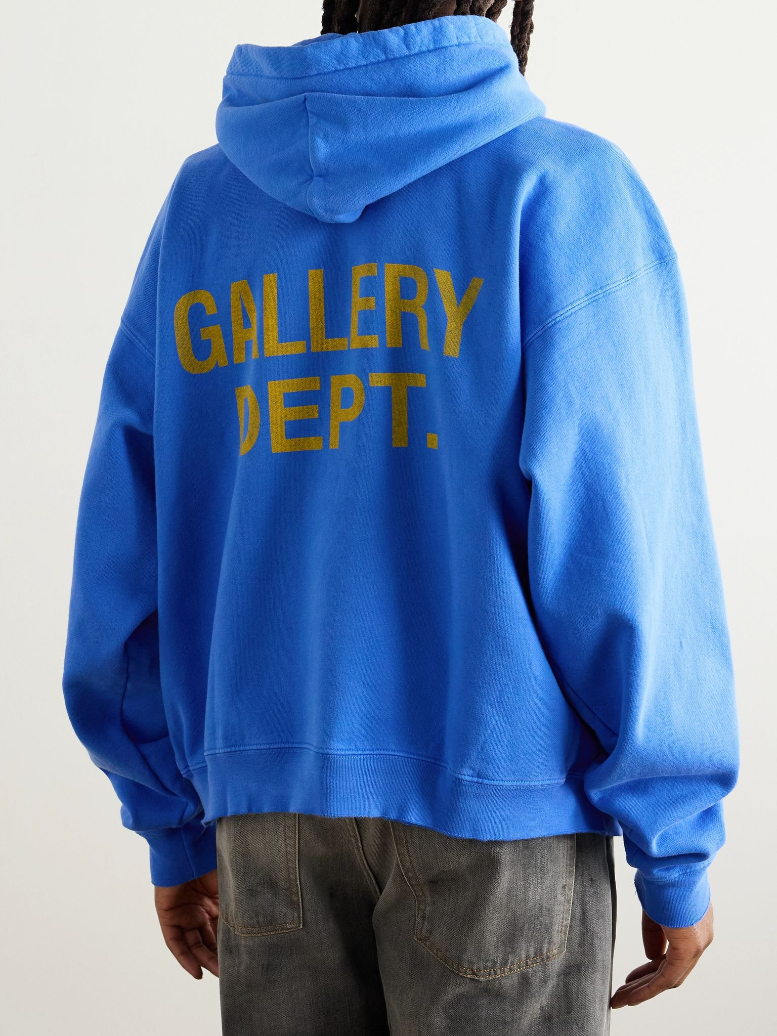 90's Oversized Logo-Print Cotton-Jersey Hoodie Blue - 3