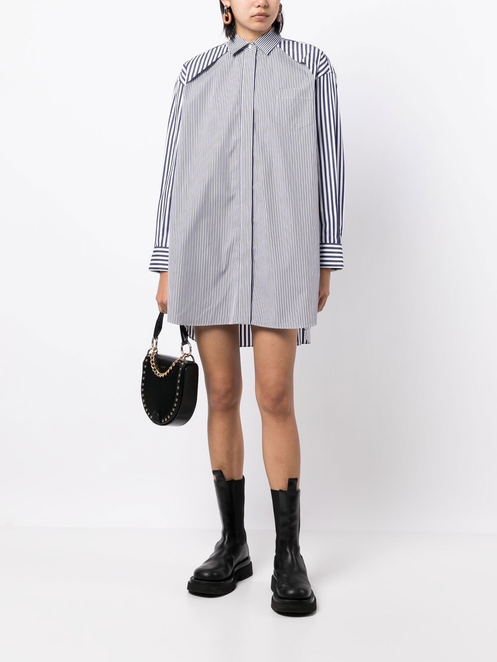 striped-panelled shirt dress - 4