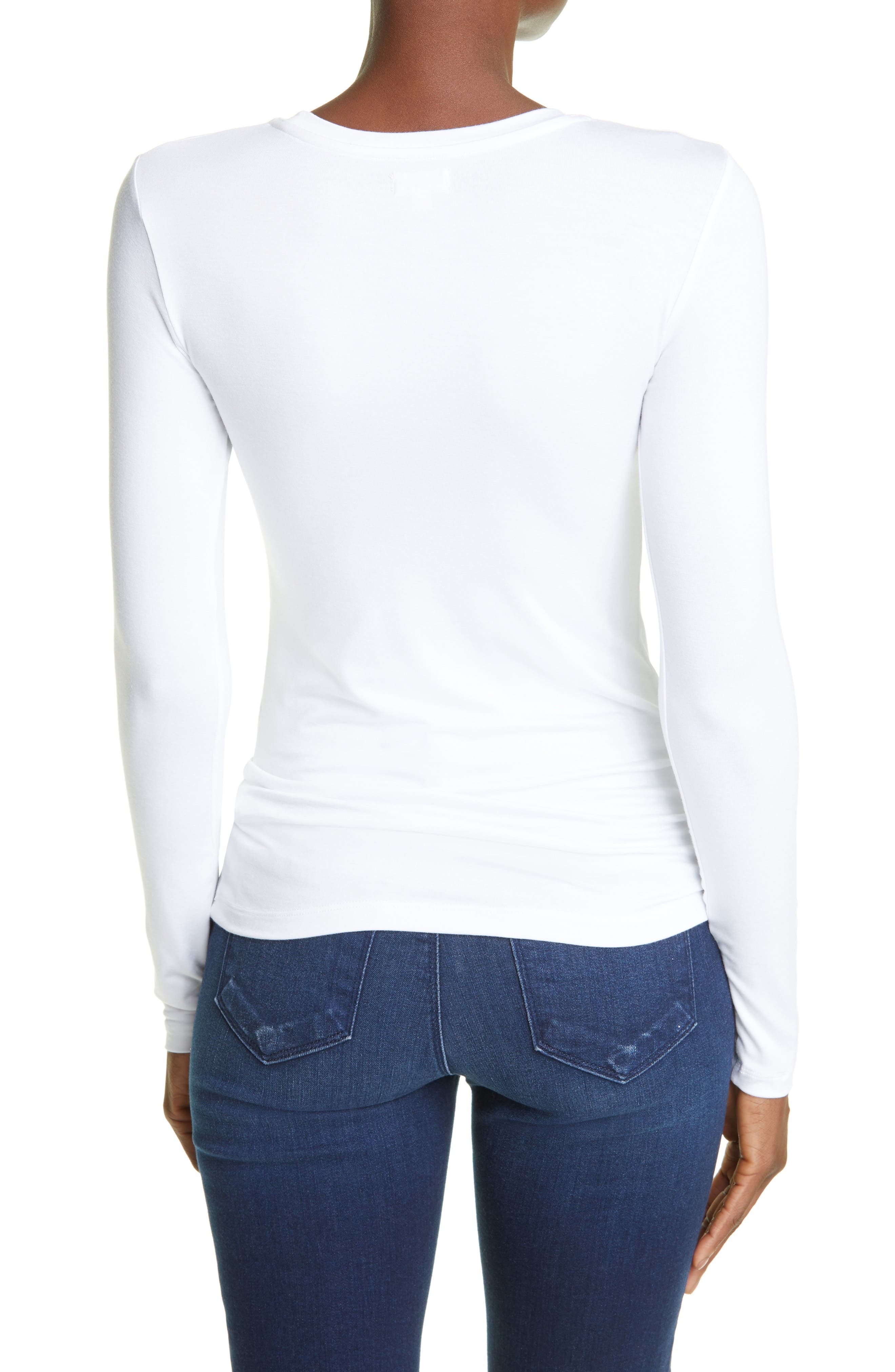 L'AGENCE Tess Long Sleeve Stretch Jersey Top in White at Nordstrom - 2