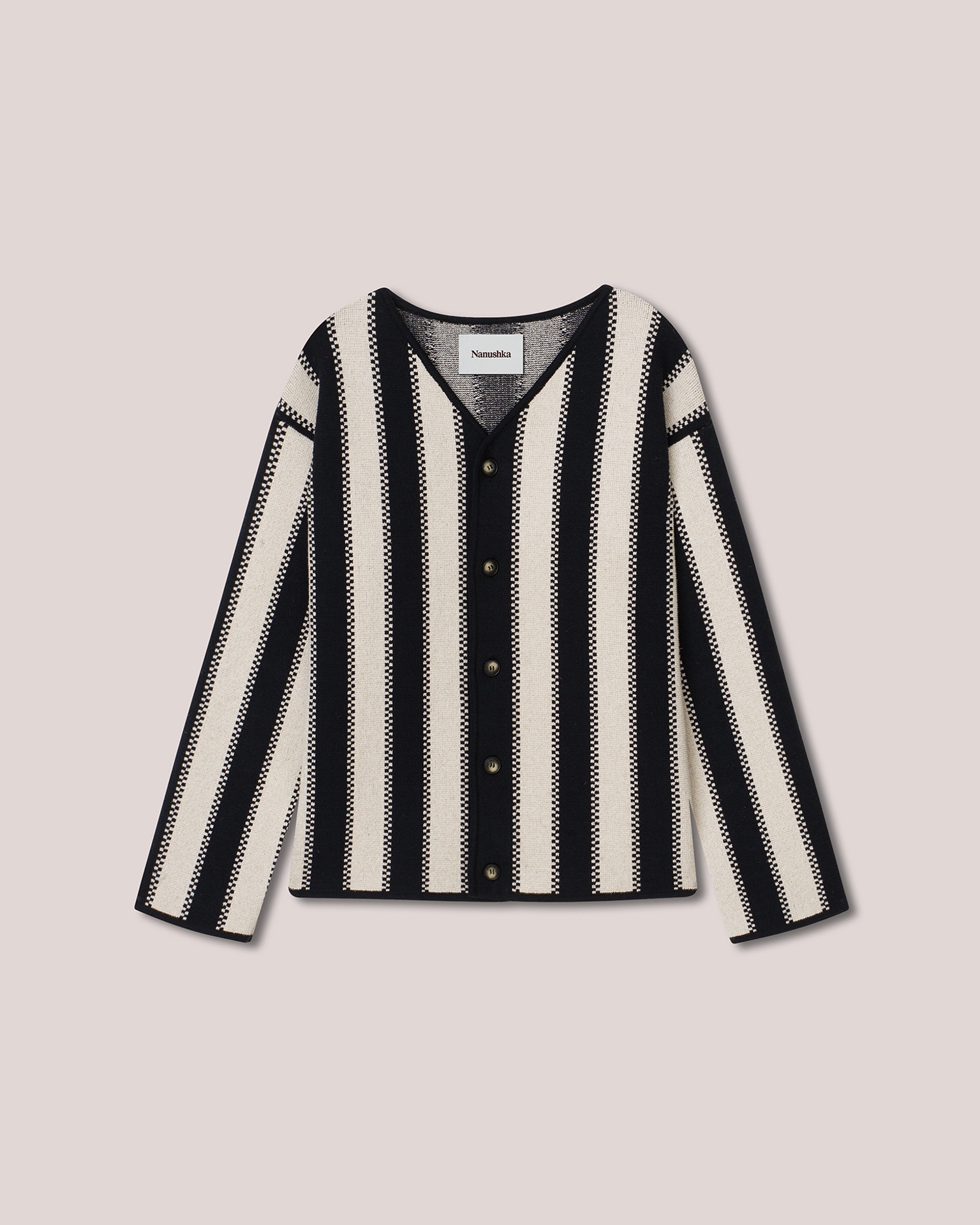 PASCAL - Textured linen button-down knit - Creme/black - 1