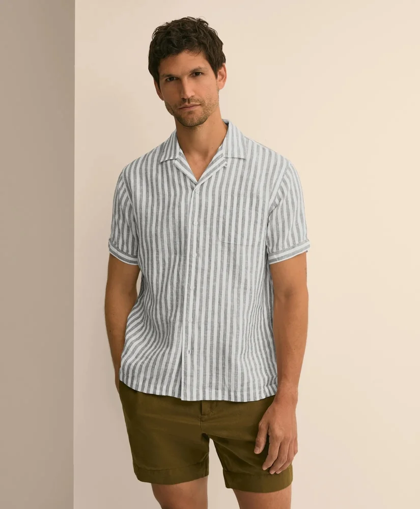 Irish Linen Short-Sleeve Camp Collar Sport Shirt - 1