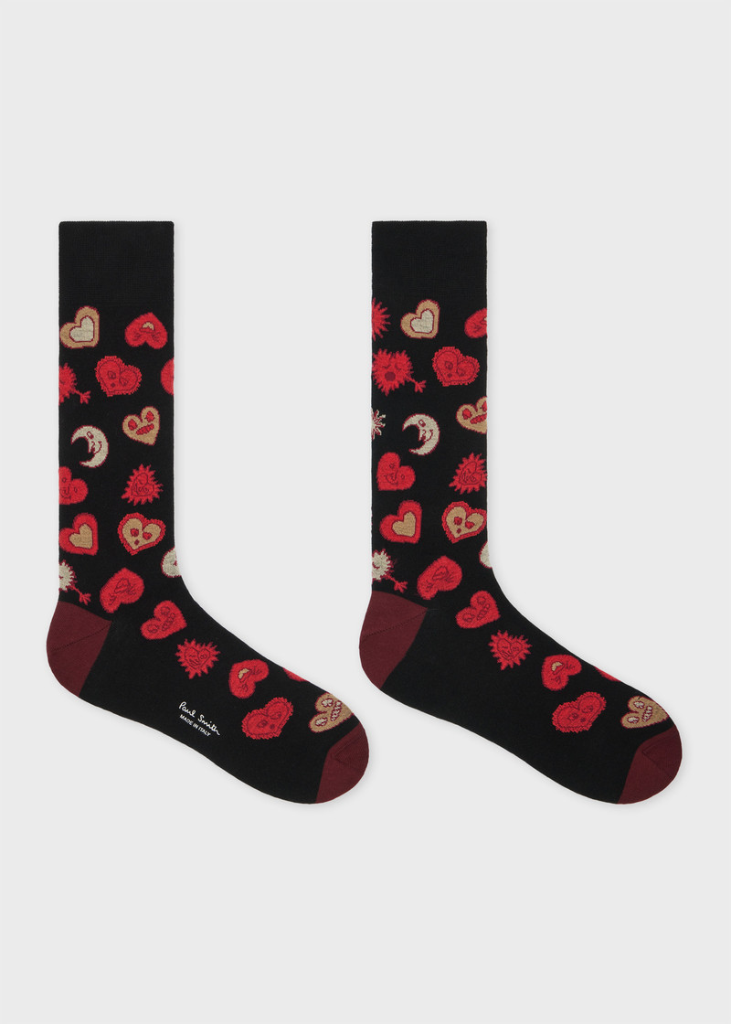 Paul Smith Black 'Hearts and Stars' Cotton-Blend Socks outlook
