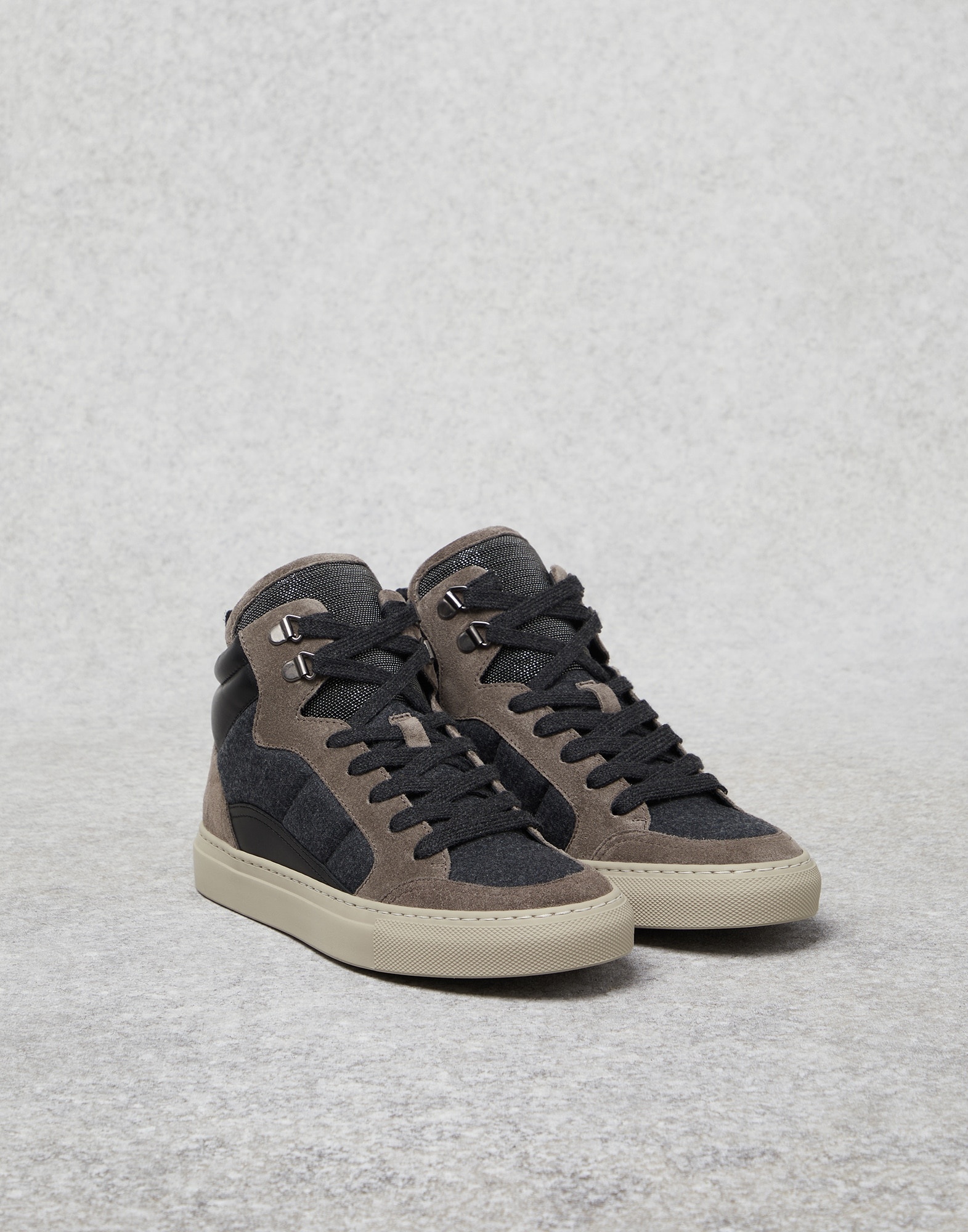 Suede and virgin wool flannel high-top sneakers with precious tongue - 2