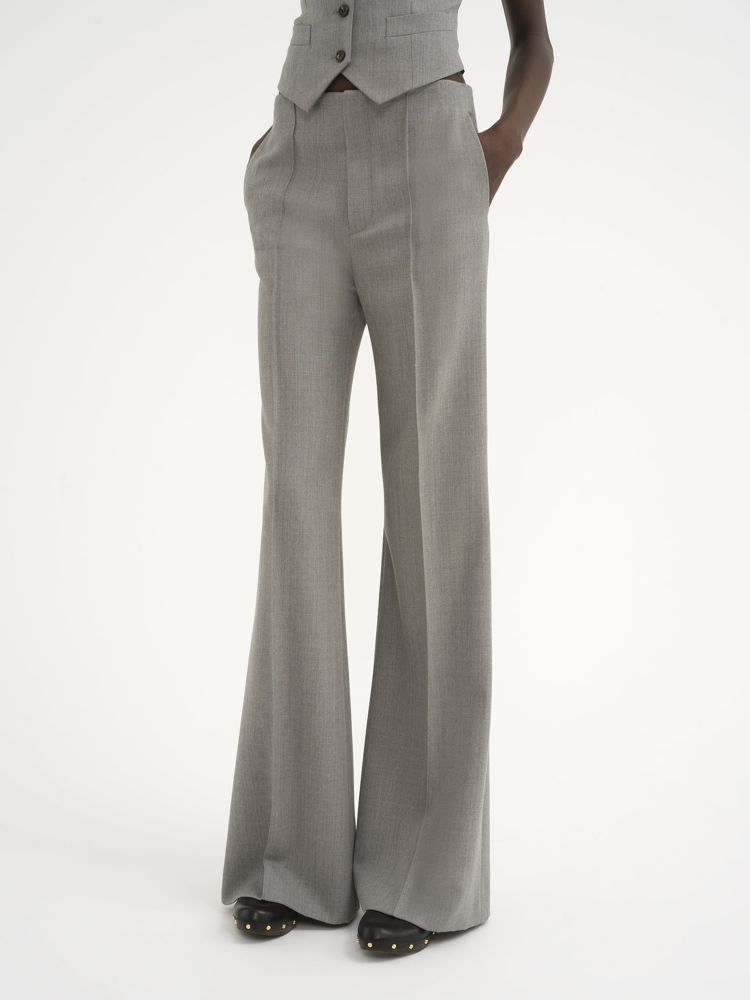 FLARE PANTS IN WOOL GRAIN DE POUDRE - 4