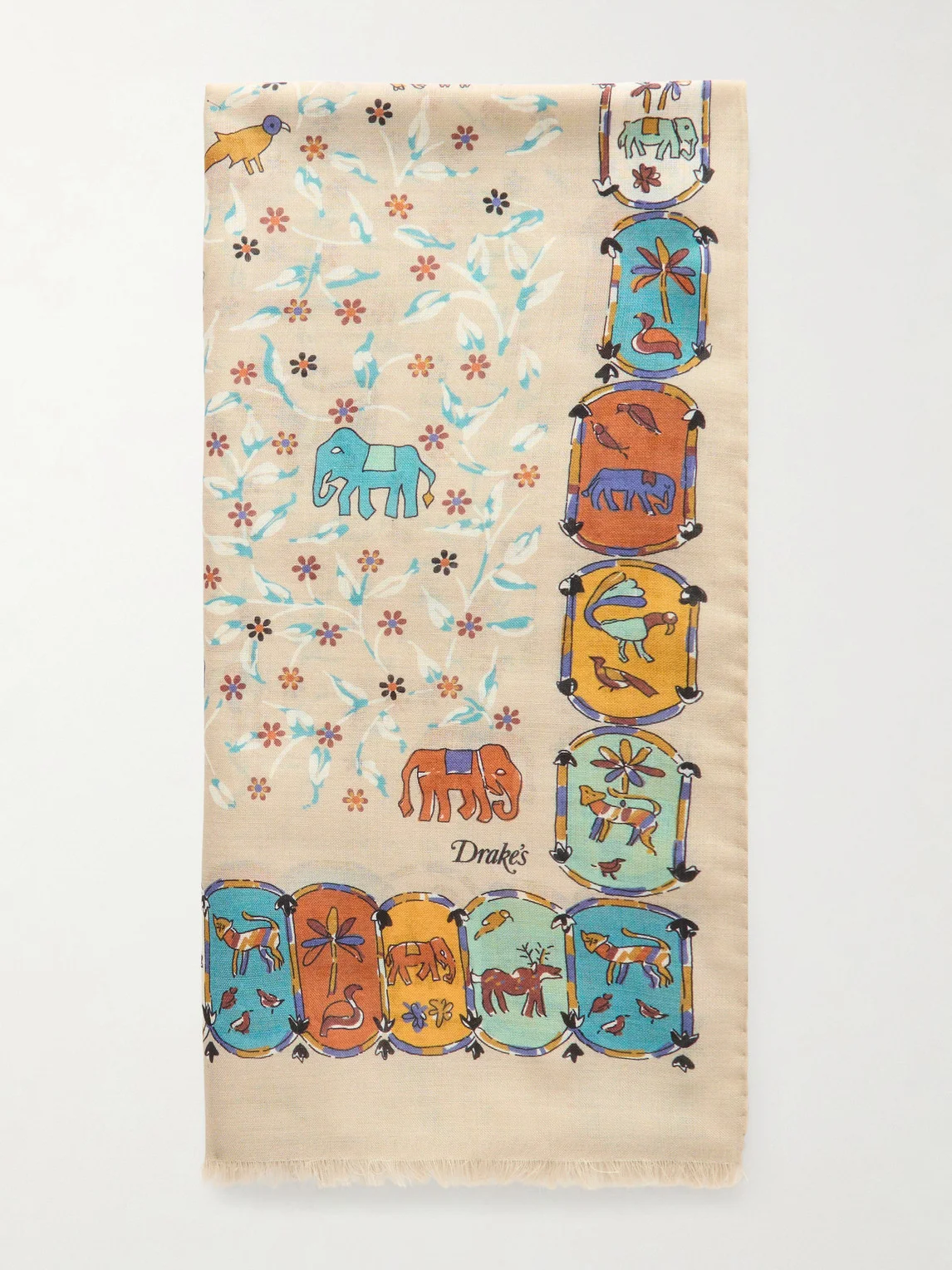 Frayed Printed Wool and Silk-Blend Scarf - 1