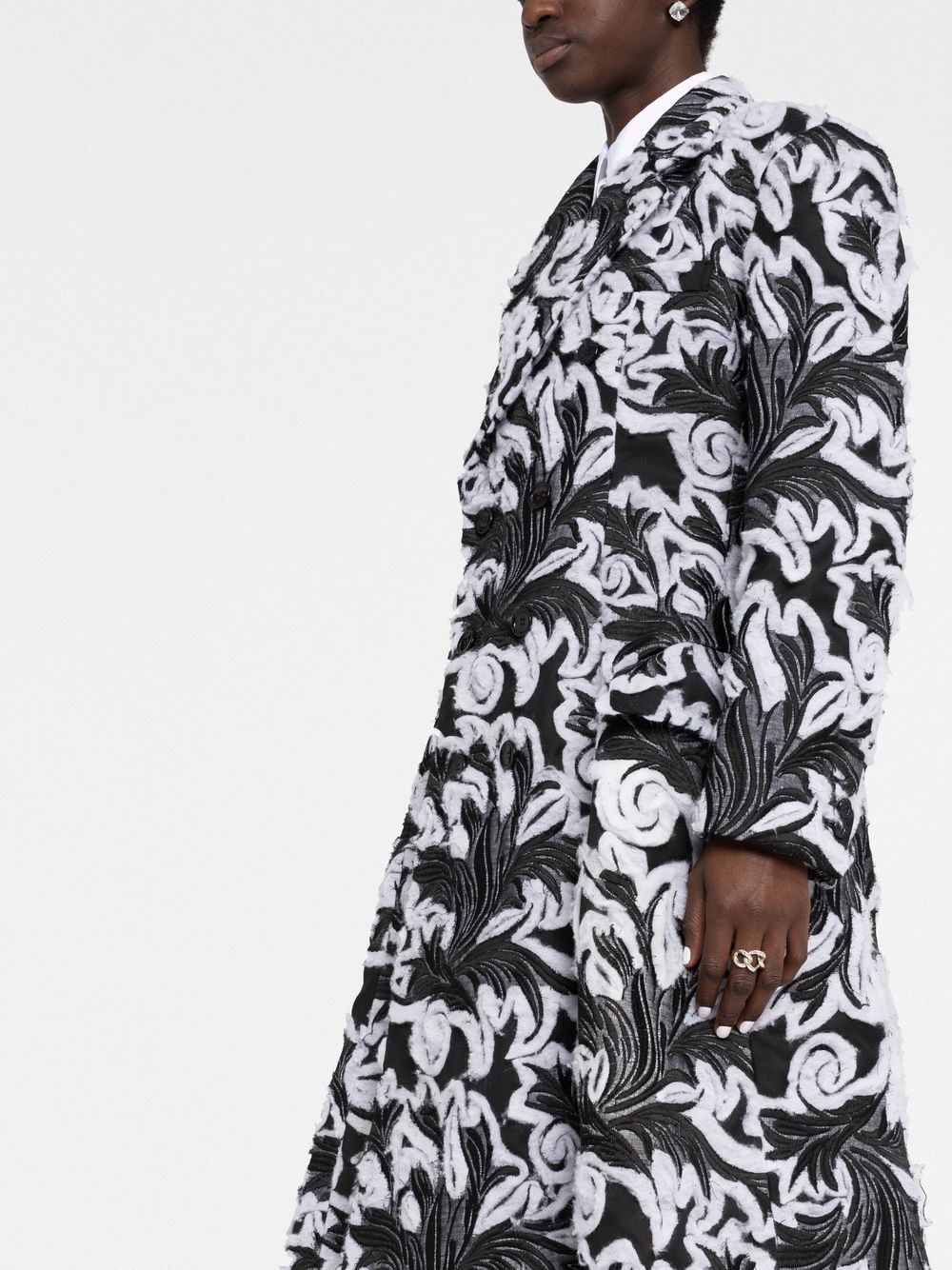 floral jacquard double-breasted coat - 5