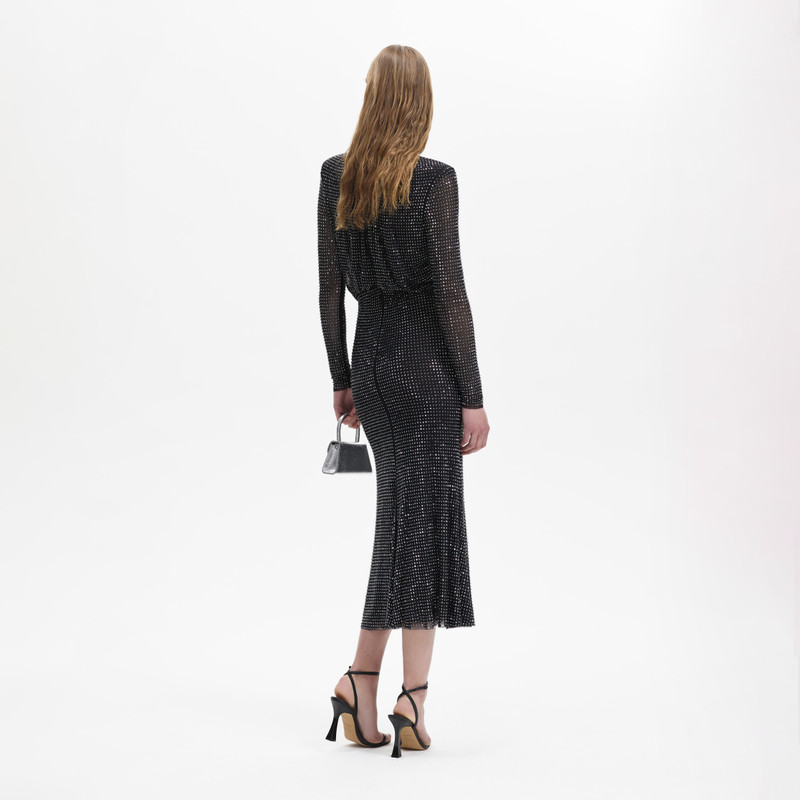 chinese dress ladies CURVE Rhinestone Mesh Off-Shoulder Midi Dress – Valencia Boutique