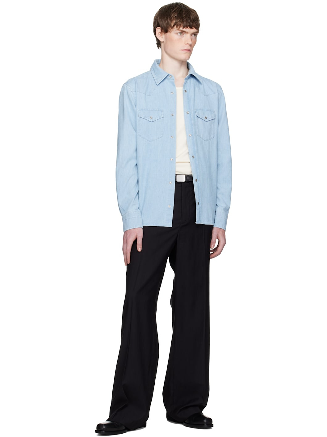 Blue Denim Chambray Western Shirt - 4