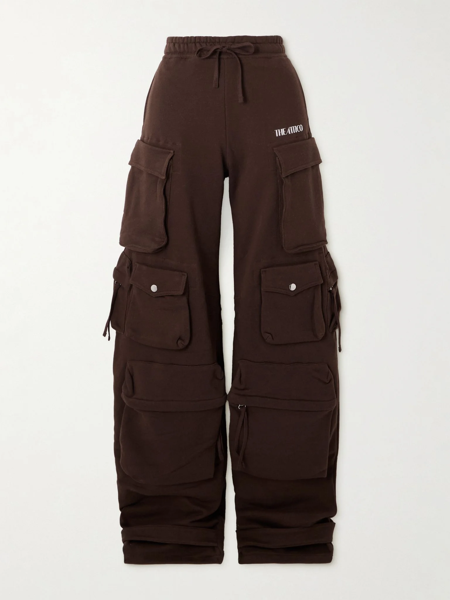Appliquéd stretch-cotton jersey wide-leg cargo pants Brown - 1