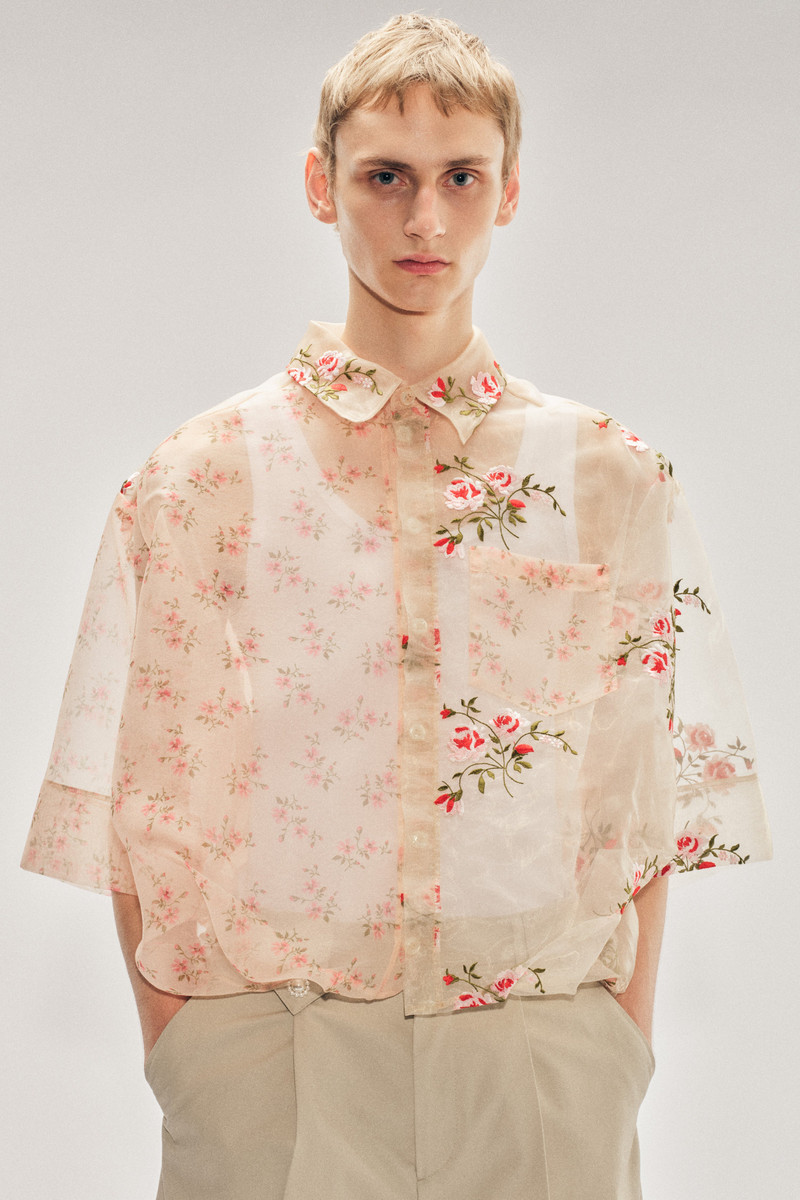 Sheer Patchwork Balloon Hem Shirt 4