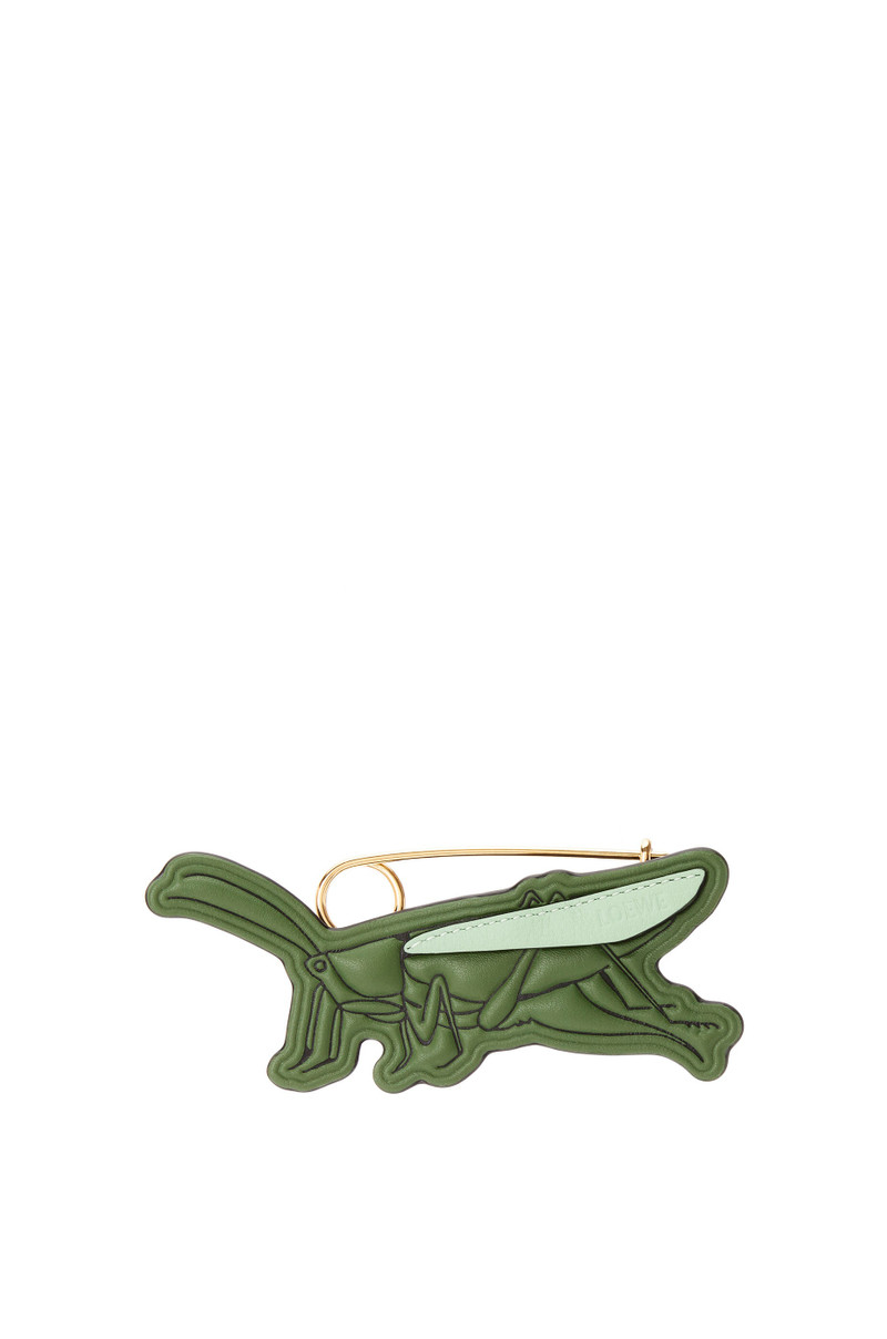 Grasshopper pin charm in calfskin and metal 1