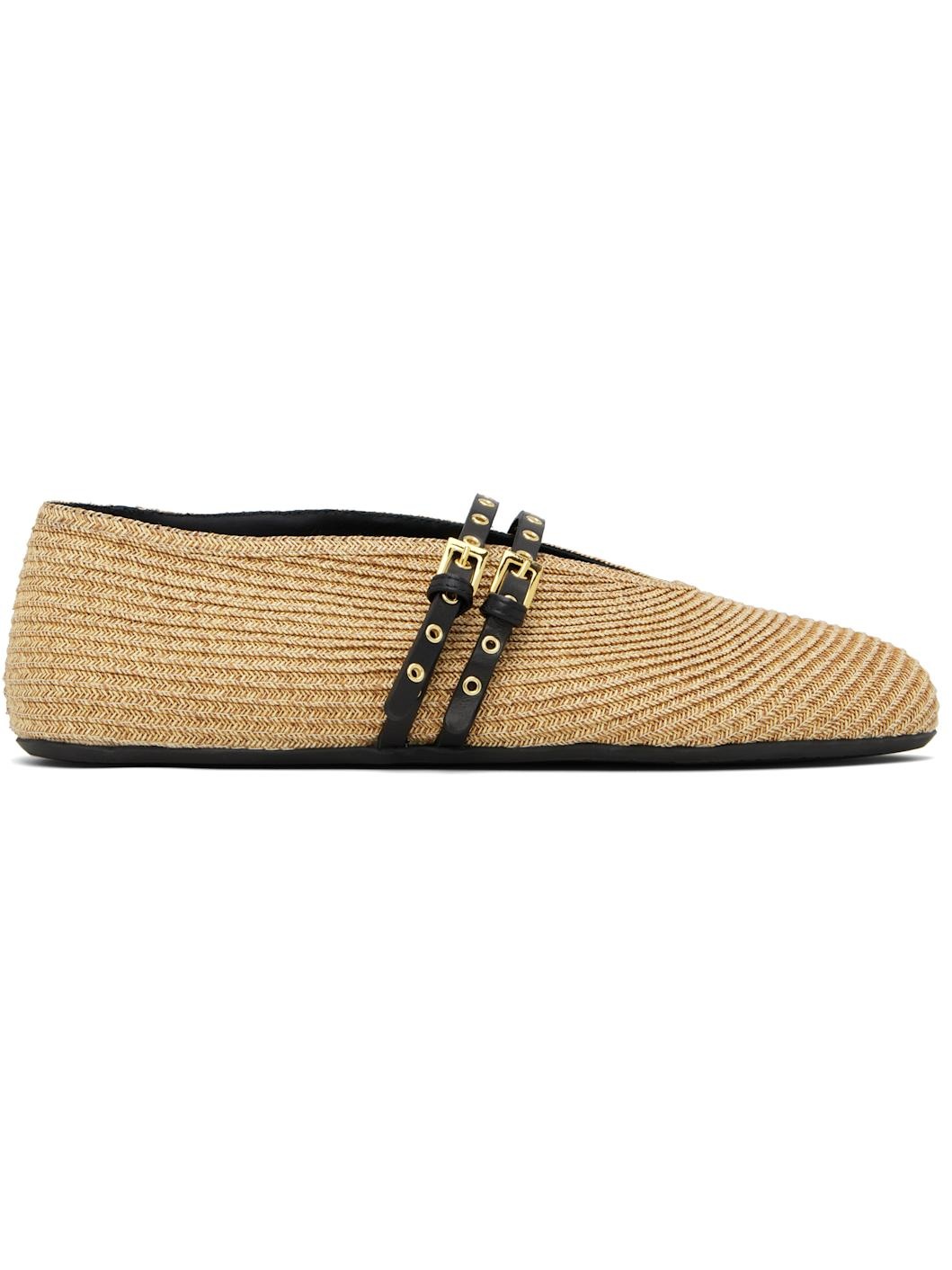 Beige Paper Straw Ballerina Flats - 1