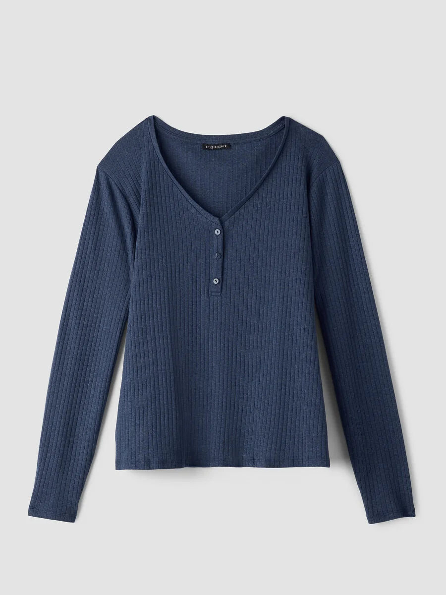 Organic Cotton Rib V-Neck Sleep Top - 1