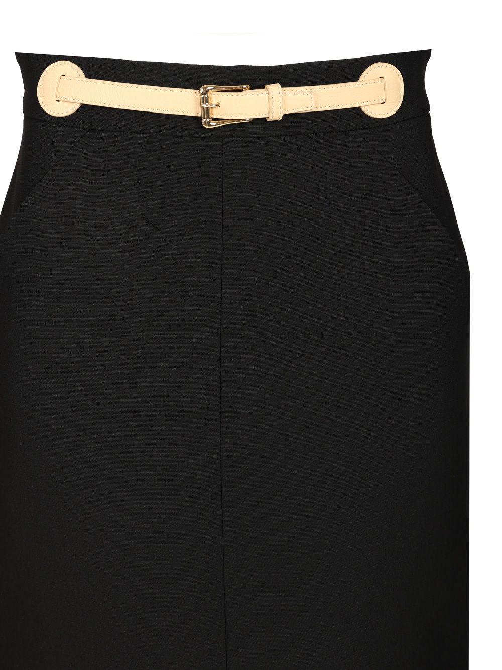 Skirt - With Leather Details | Solid | Crepe Couture Skirts Black - 4