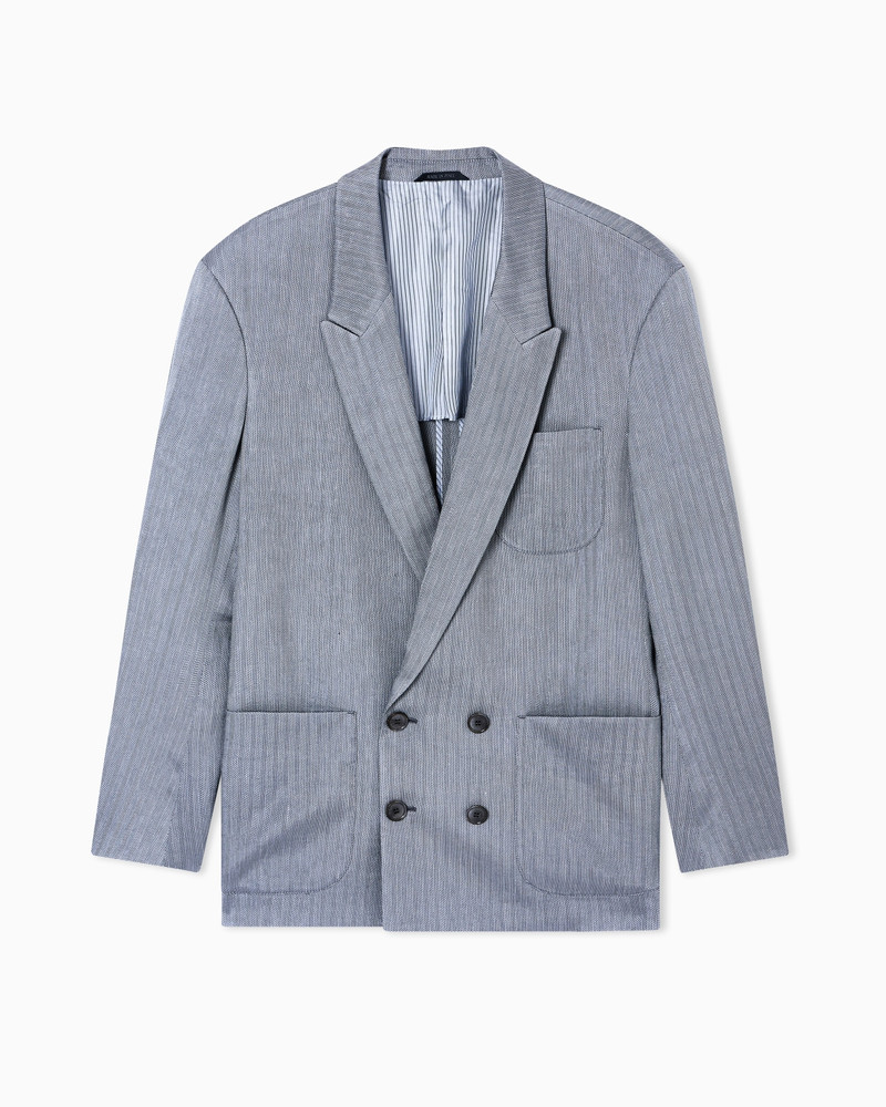 DOUBLE-BREASTED JACKET IN A VISCOSE, LINEN AND SILK CHEVRON 1