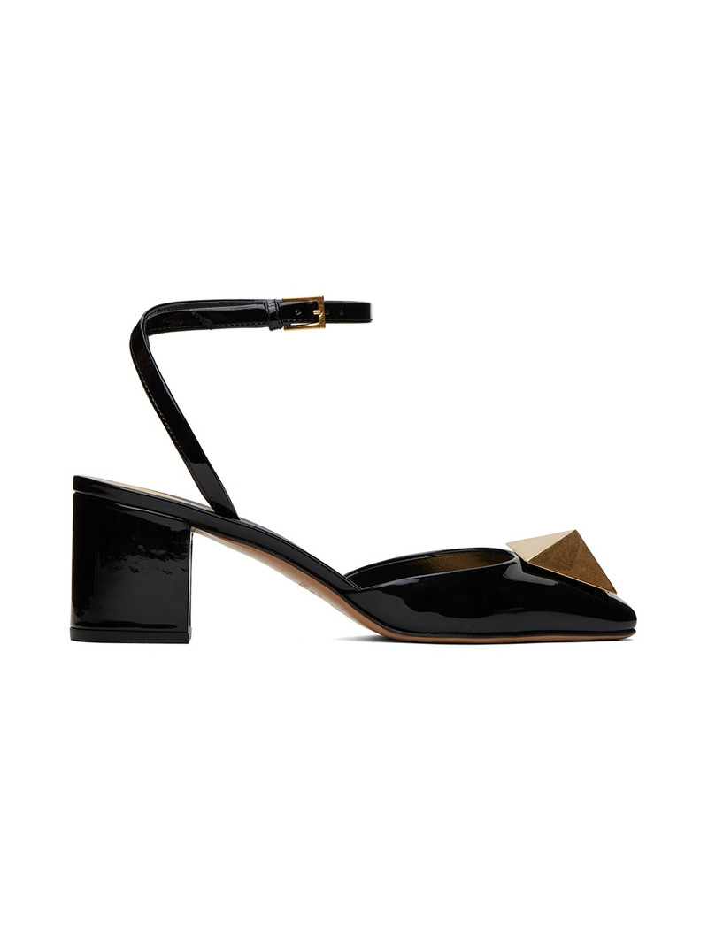Black One Stud Patent Leather Heels - 1