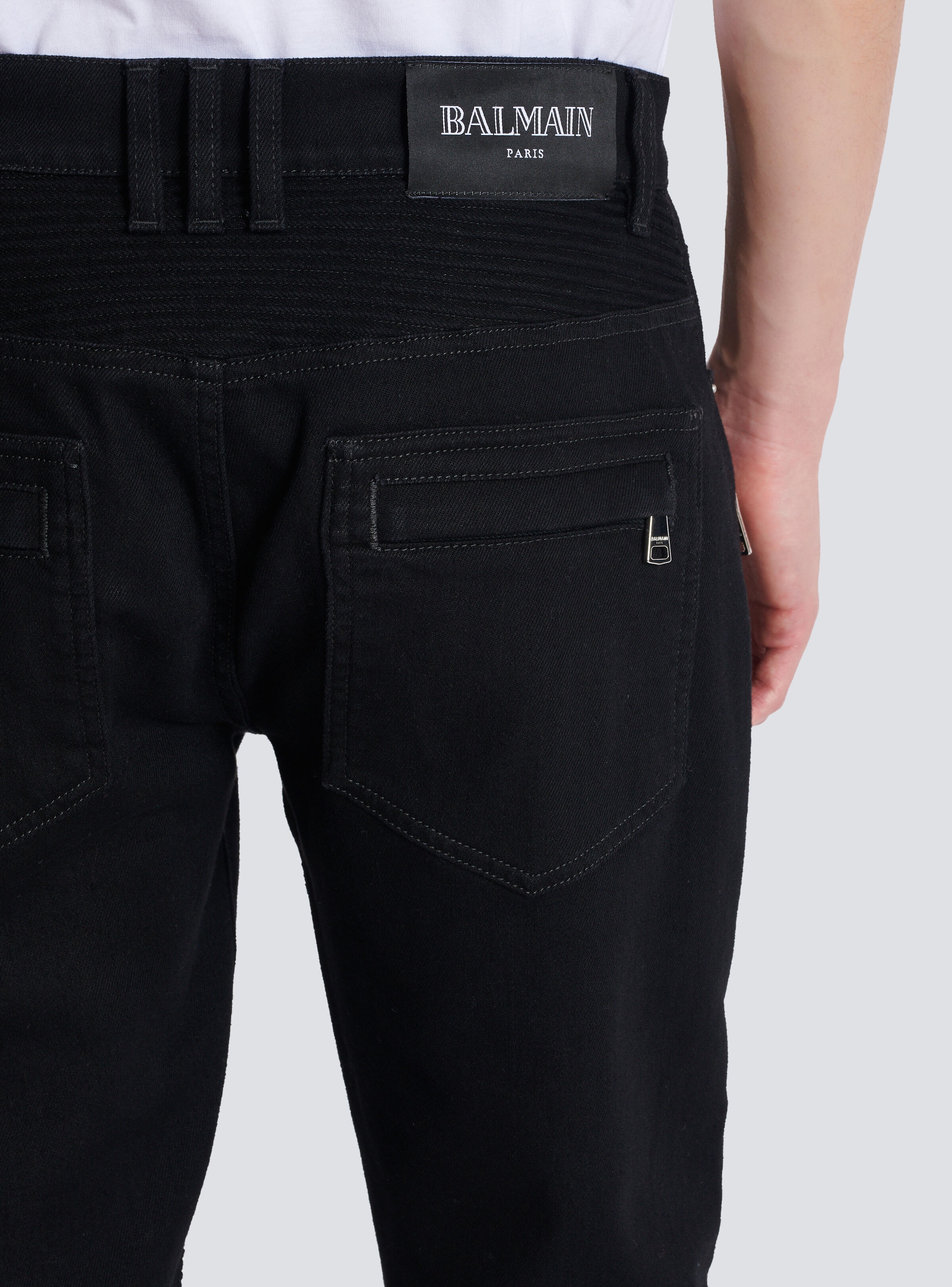Slim-fit biker jeans in black denim - 8