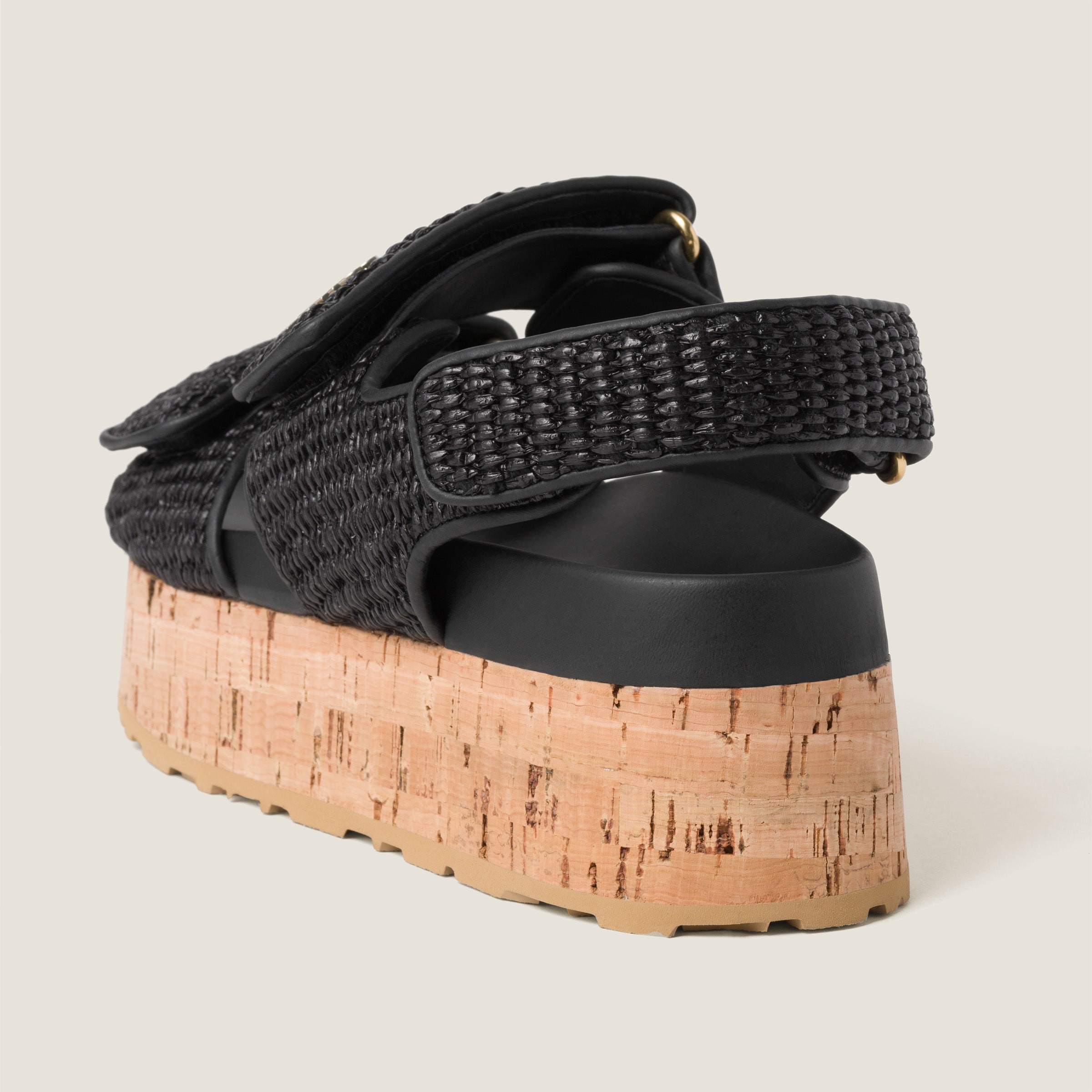 Raffia-effect woven fabric wedge sandals - 3