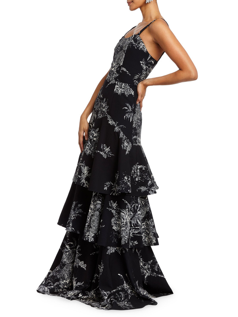 Women's Torero Ruffled Floral Gown - Black Ivory 4