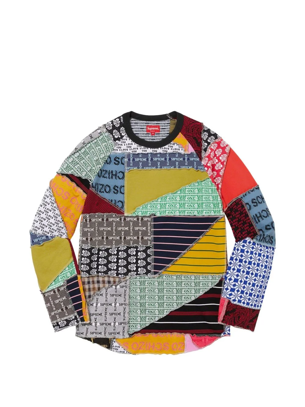 patchwork jacquard long-sleeves T-shirt - 1
