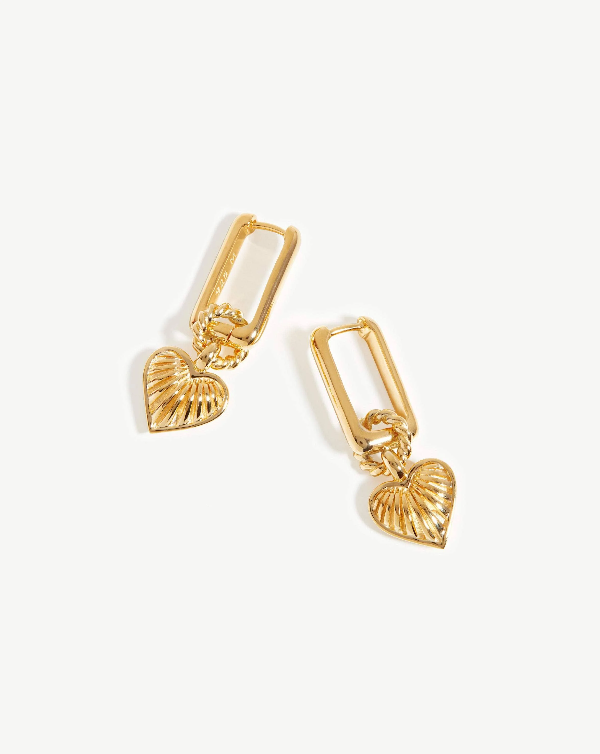 Ridge Heart Charm Earrings - 1